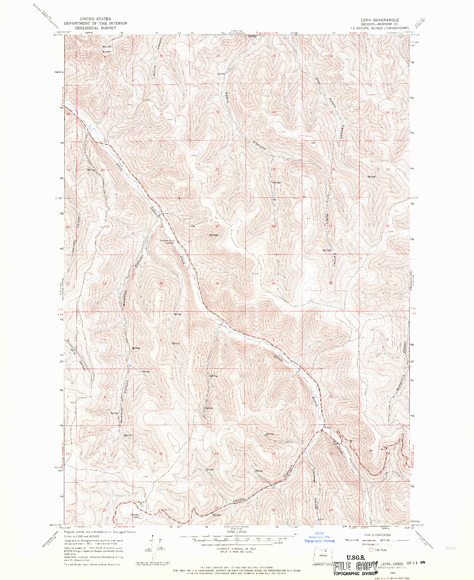 USGS 1:24000-SCALE QUADRANGLE FOR LENA, OR 1968