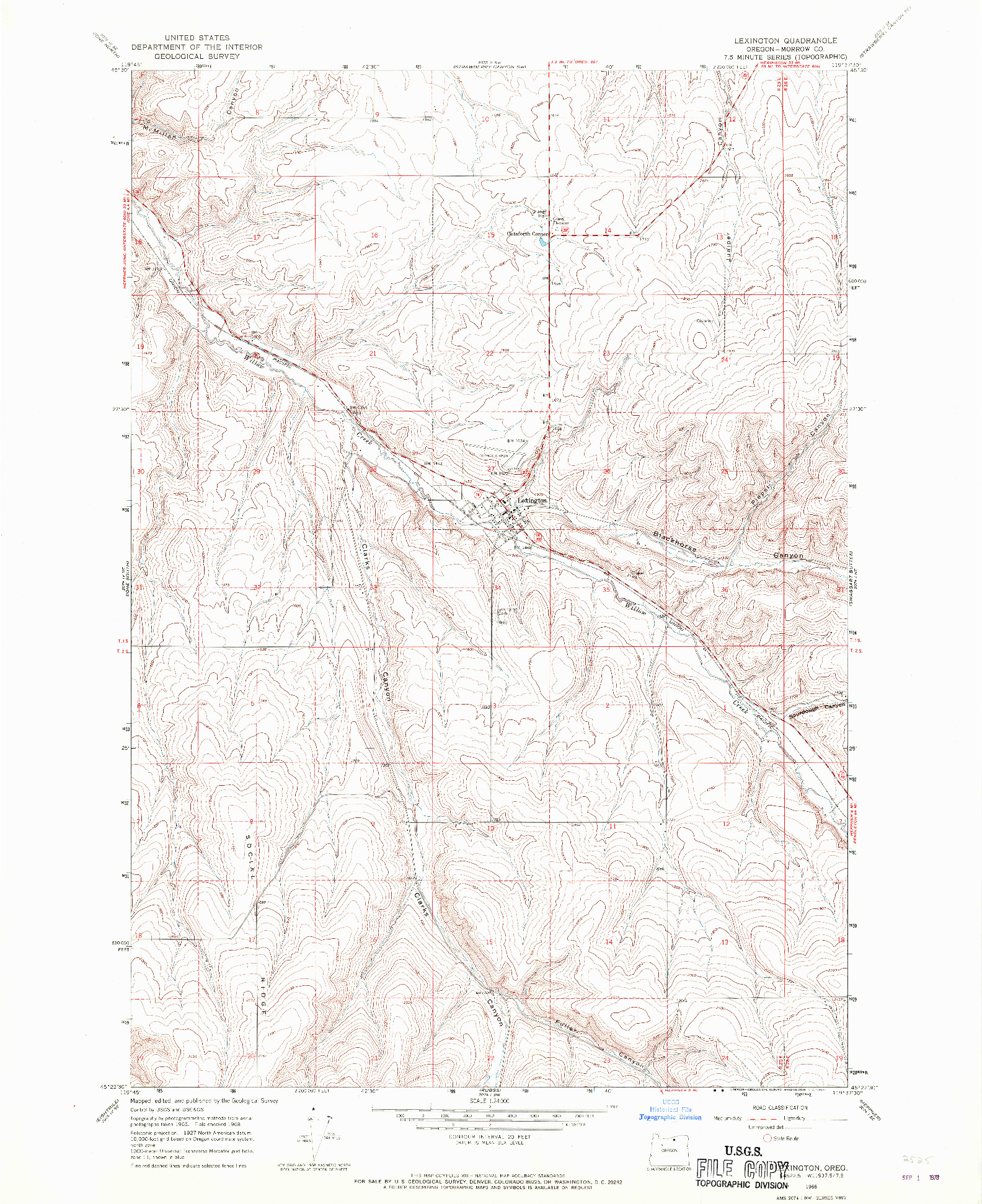 USGS 1:24000-SCALE QUADRANGLE FOR LEXINGTON, OR 1968