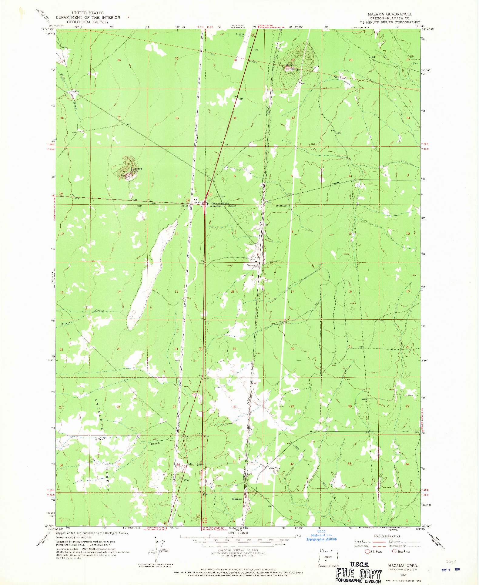 USGS 1:24000-SCALE QUADRANGLE FOR MAZAMA, OR 1967