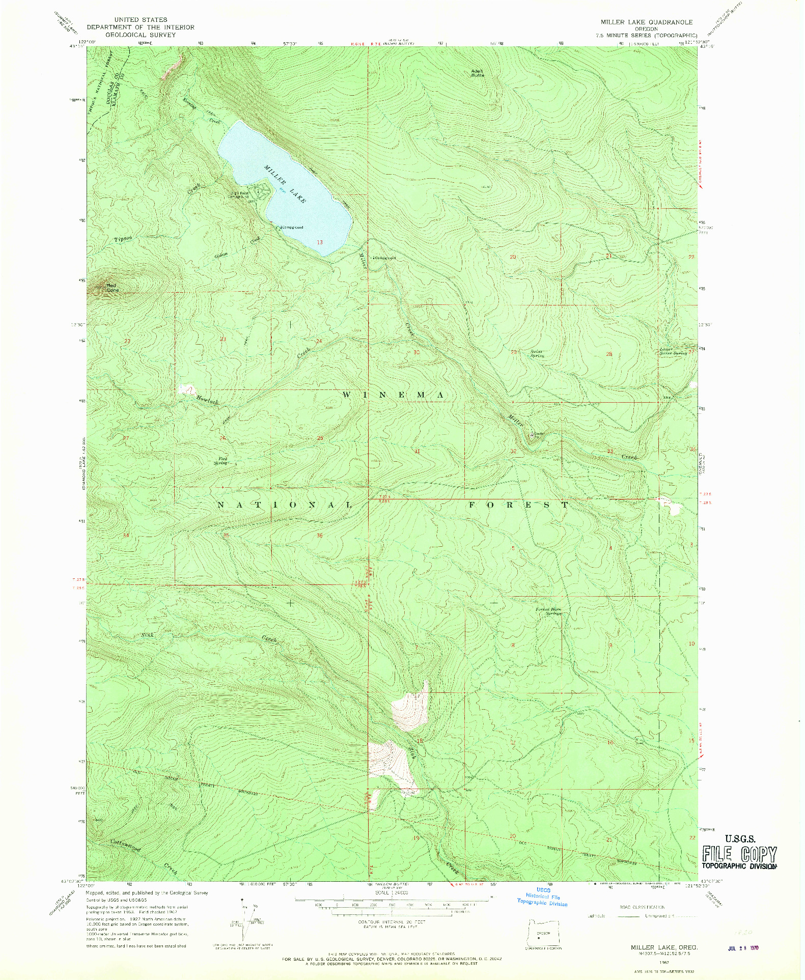 USGS 1:24000-SCALE QUADRANGLE FOR MILLER LAKE, OR 1967