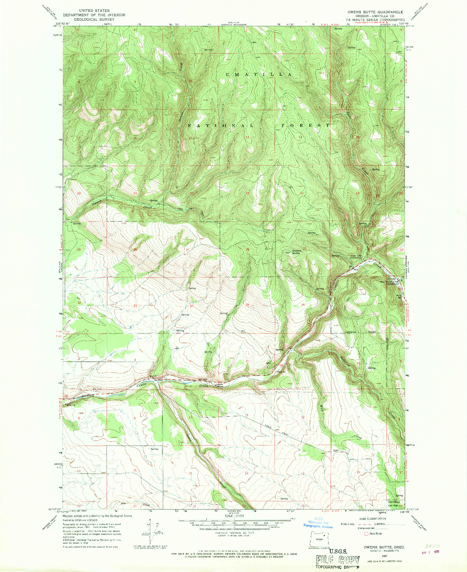 USGS 1:24000-SCALE QUADRANGLE FOR OWENS BUTTE, OR 1967
