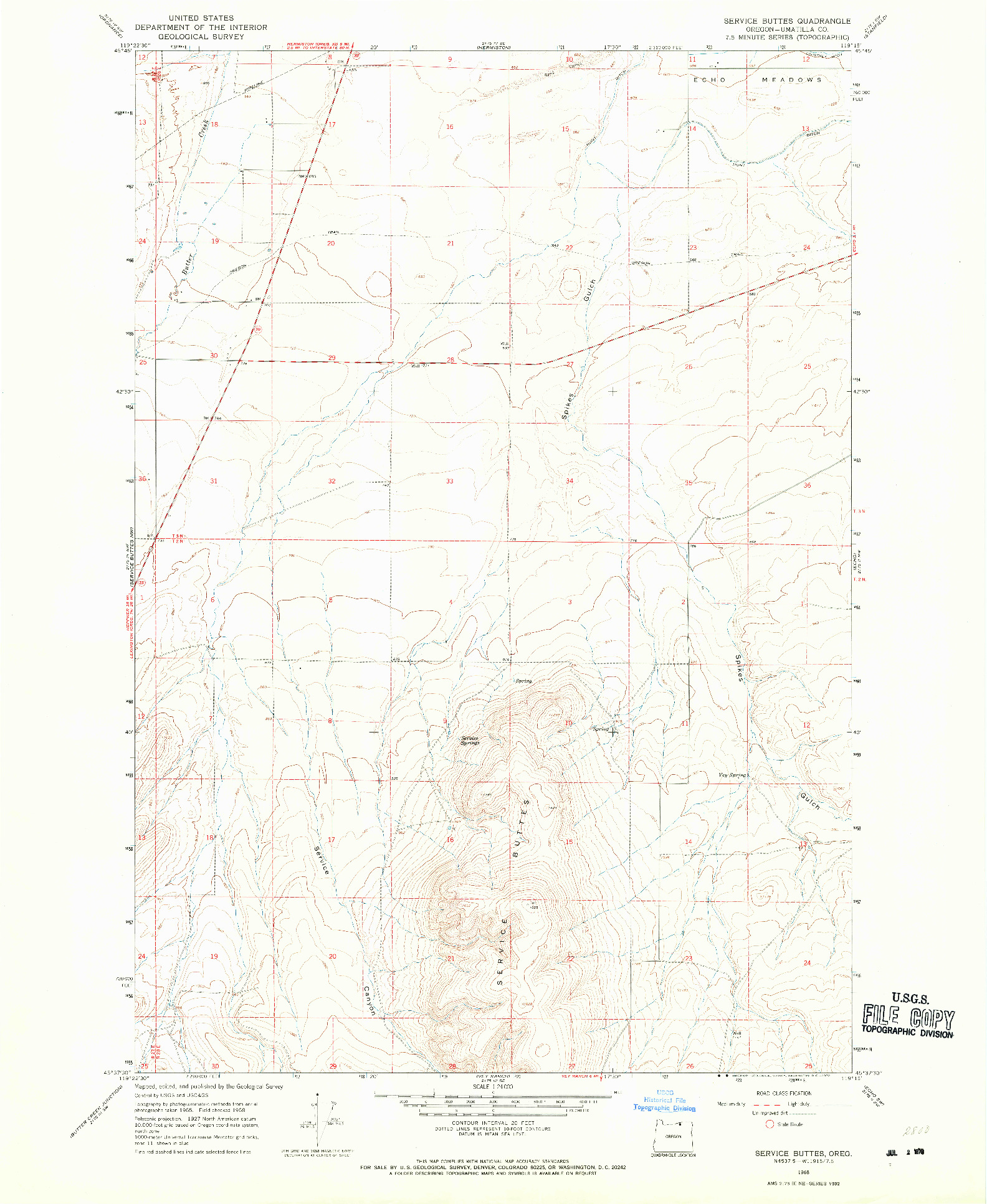 USGS 1:24000-SCALE QUADRANGLE FOR SERVICE BUTTES, OR 1968