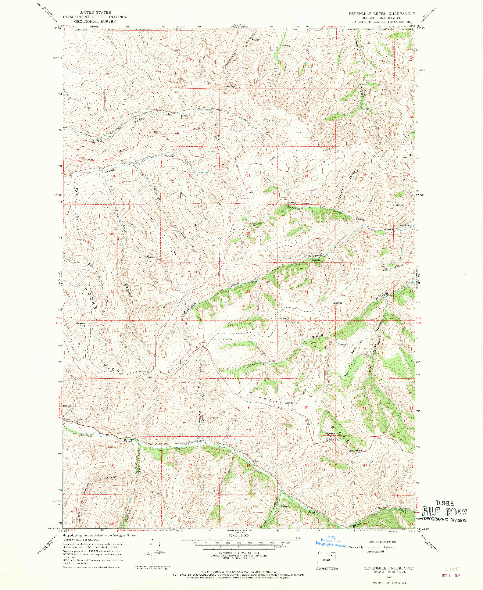 USGS 1:24000-SCALE QUADRANGLE FOR SEVENMILE CREEK, OR 1967