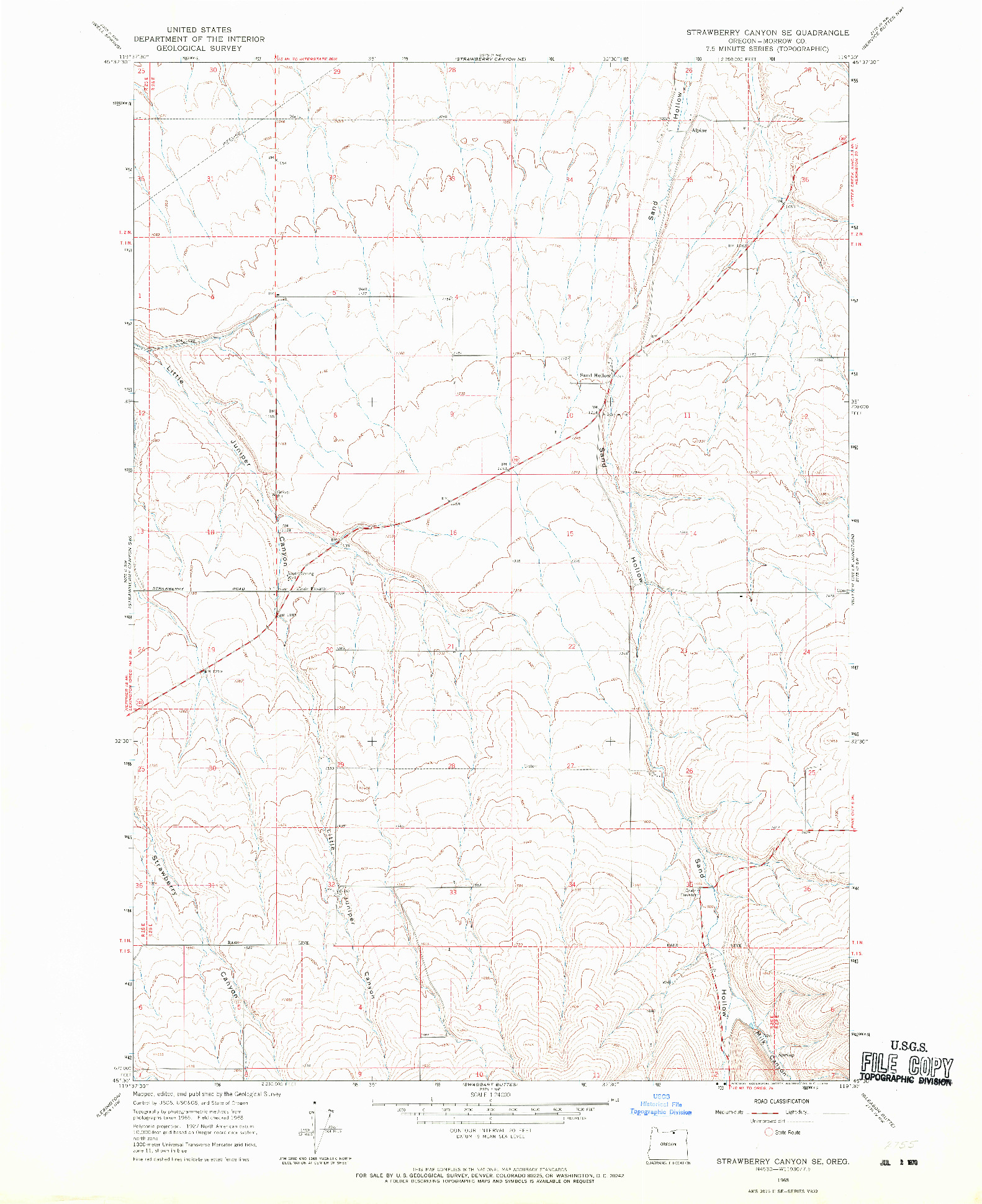 USGS 1:24000-SCALE QUADRANGLE FOR STRAWBERRY CANYON SE, OR 1968