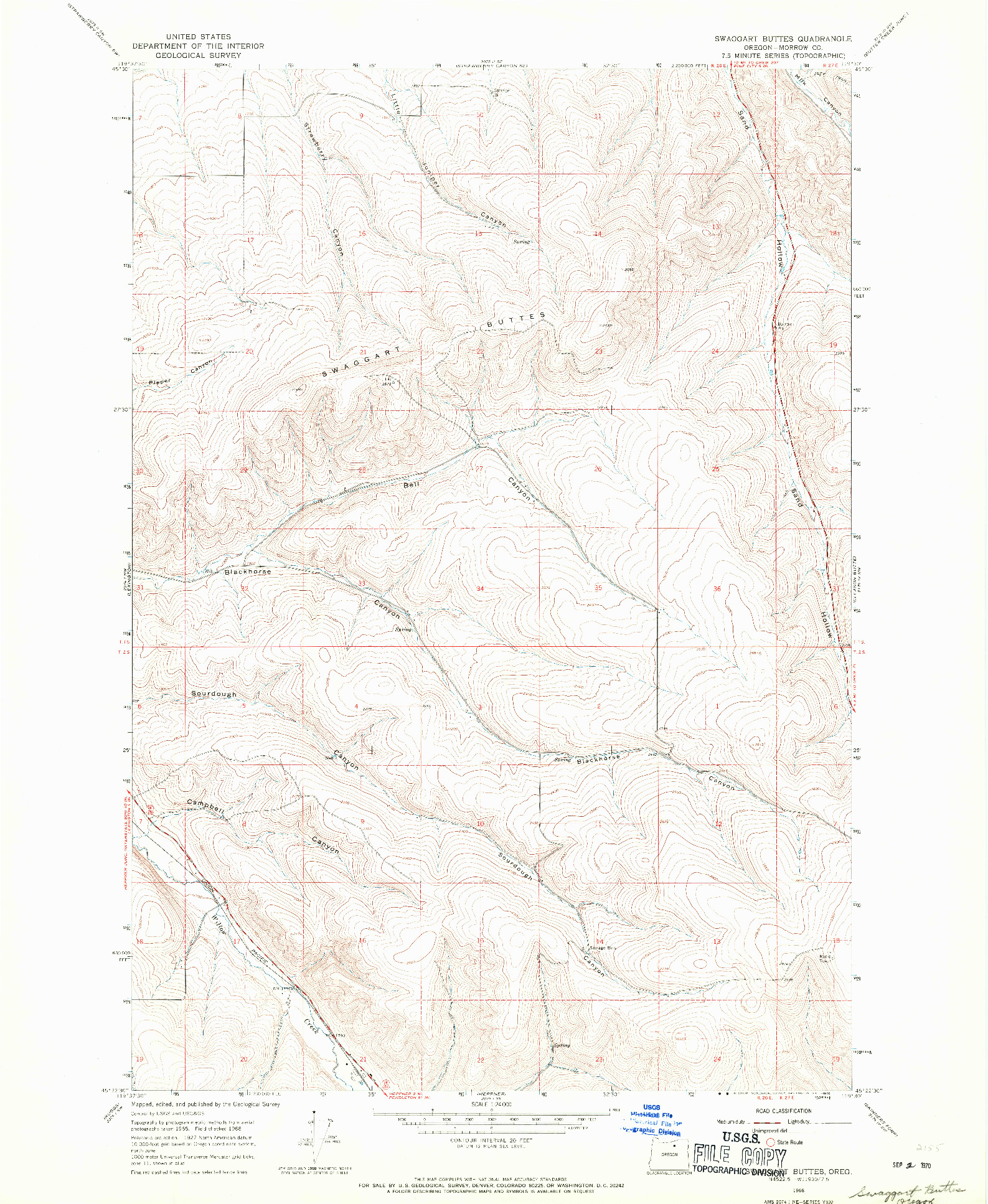 USGS 1:24000-SCALE QUADRANGLE FOR SWAGGART BUTTES, OR 1968