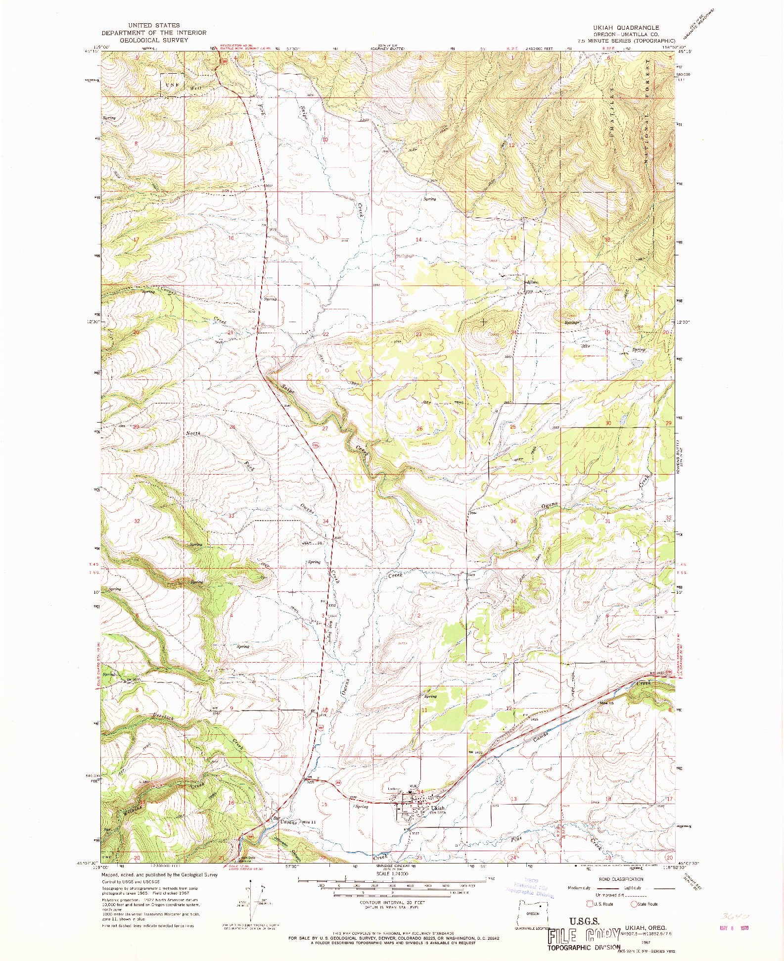 USGS 1:24000-SCALE QUADRANGLE FOR UKIAH, OR 1967