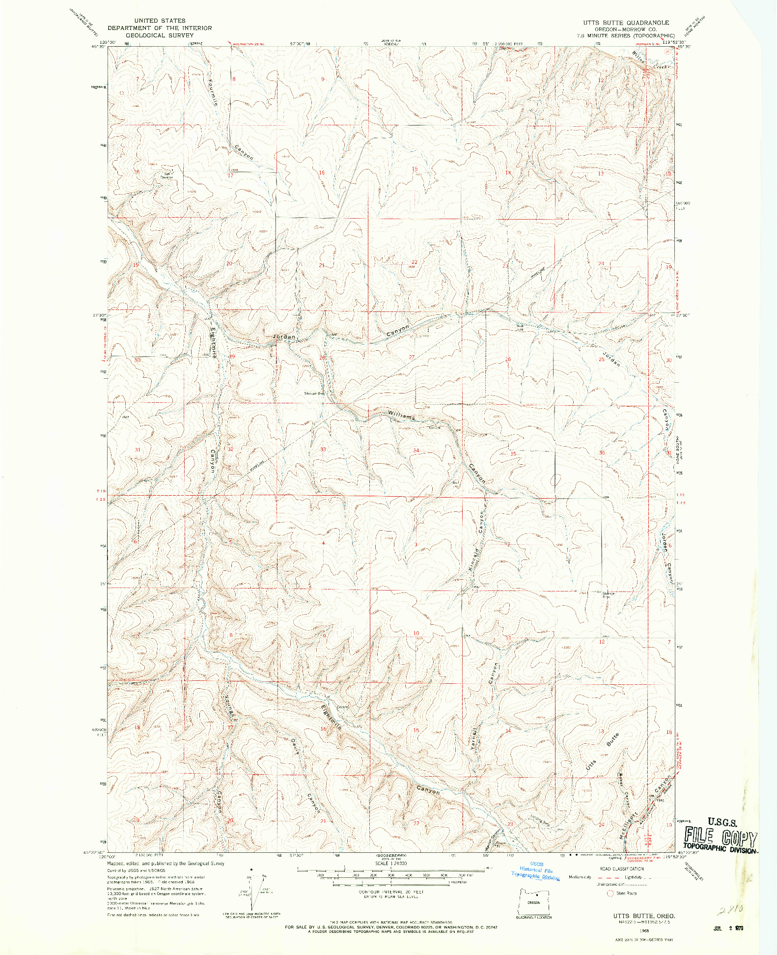 USGS 1:24000-SCALE QUADRANGLE FOR UTTS BUTTE, OR 1968