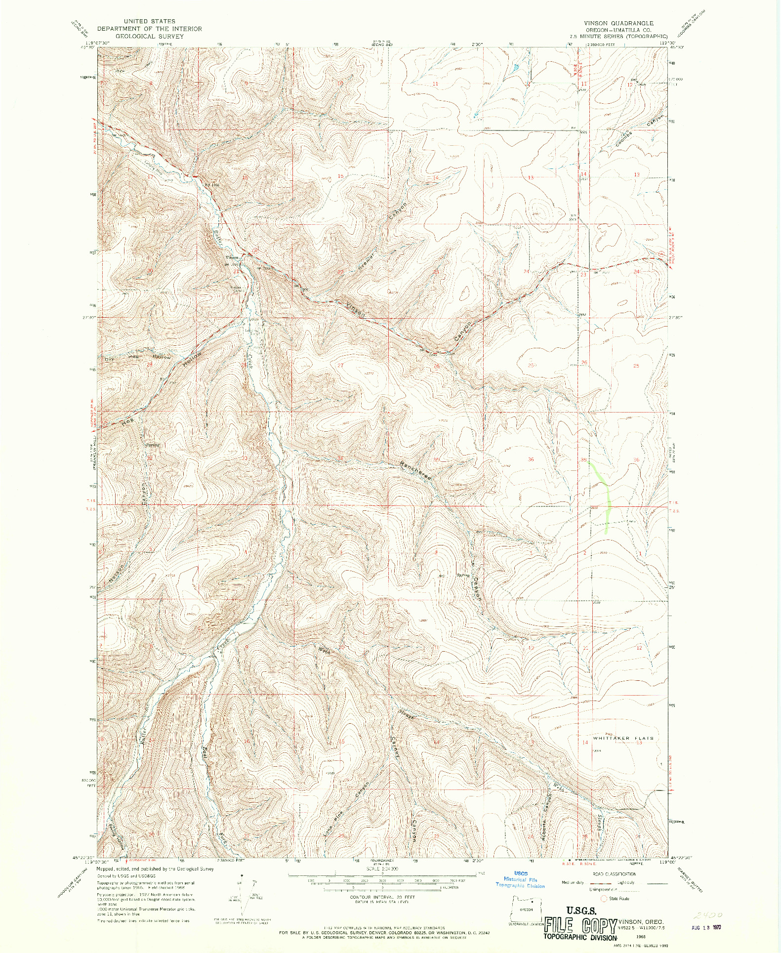 USGS 1:24000-SCALE QUADRANGLE FOR VINSON, OR 1968