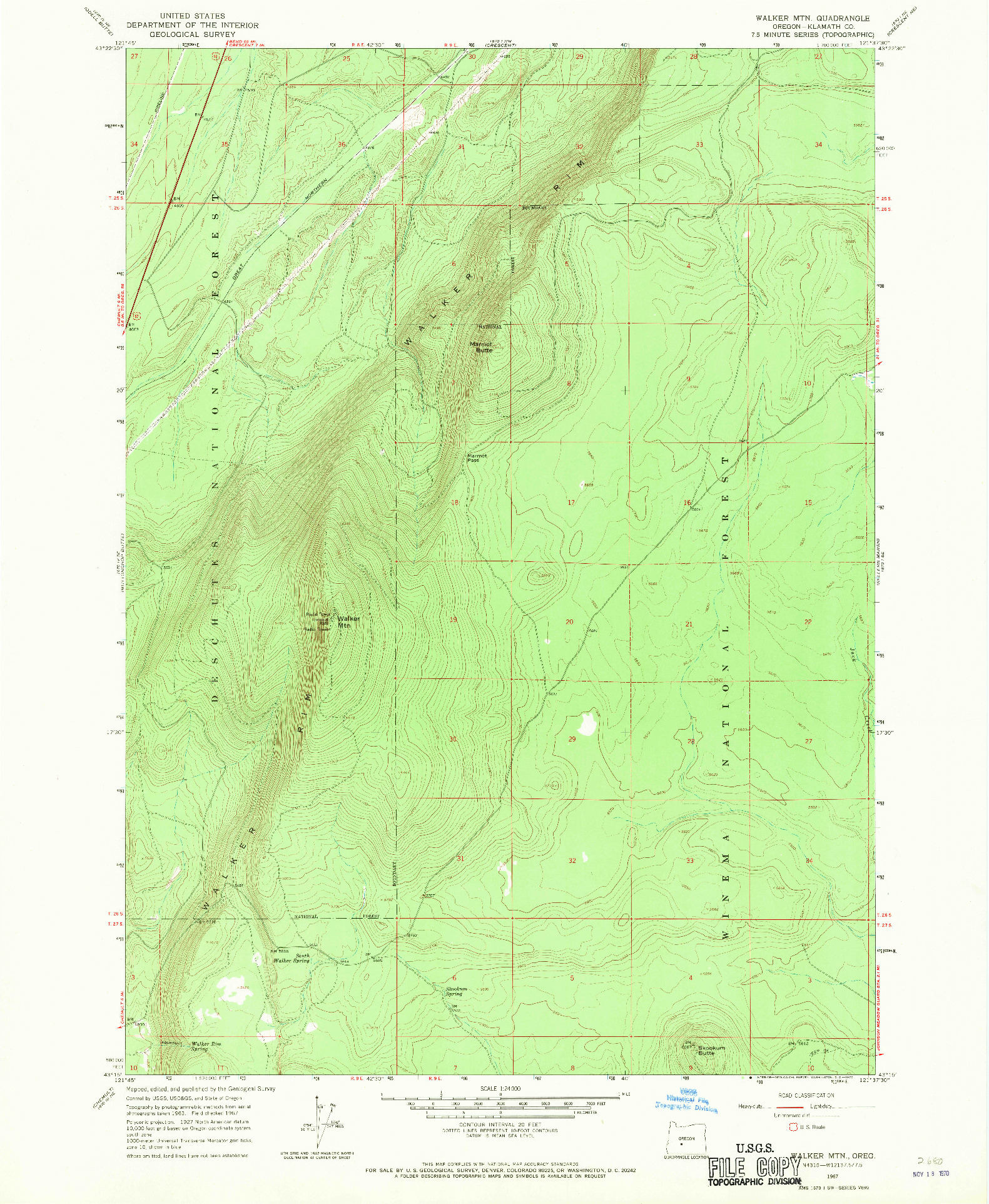 USGS 1:24000-SCALE QUADRANGLE FOR WALKER MTN, OR 1967
