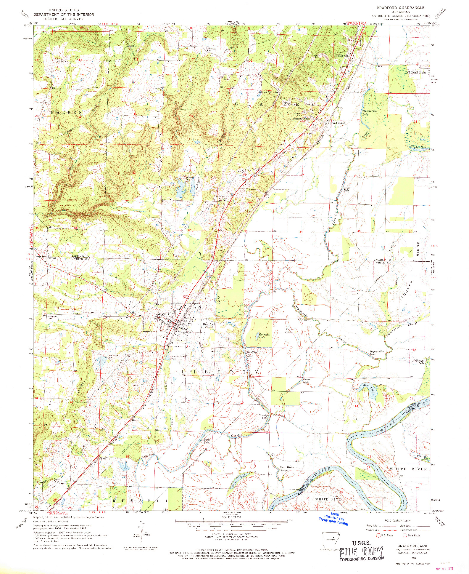 USGS 1:24000-SCALE QUADRANGLE FOR BRADFORD, AR 1968