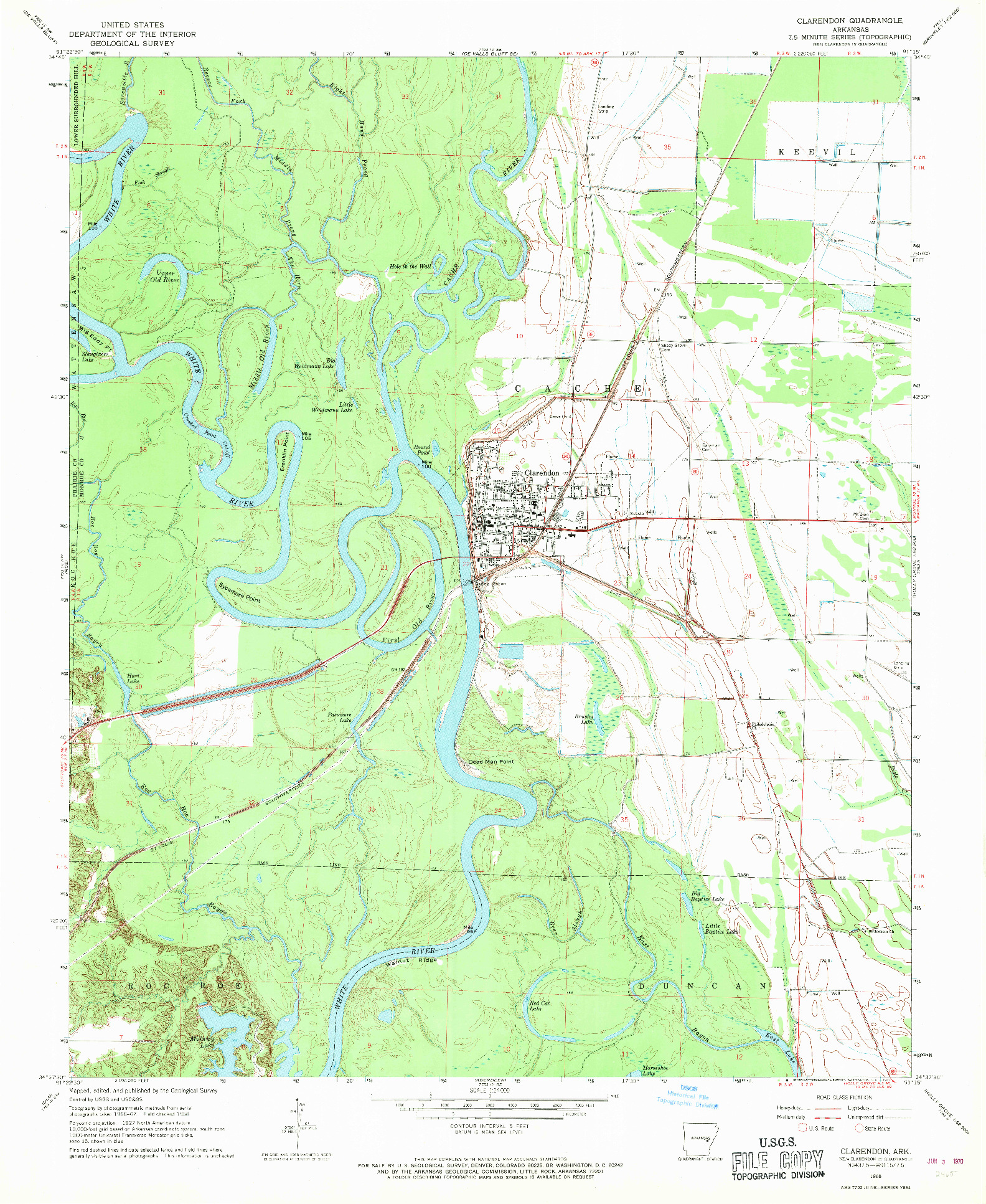 USGS 1:24000-SCALE QUADRANGLE FOR CLARENDON, AR 1968