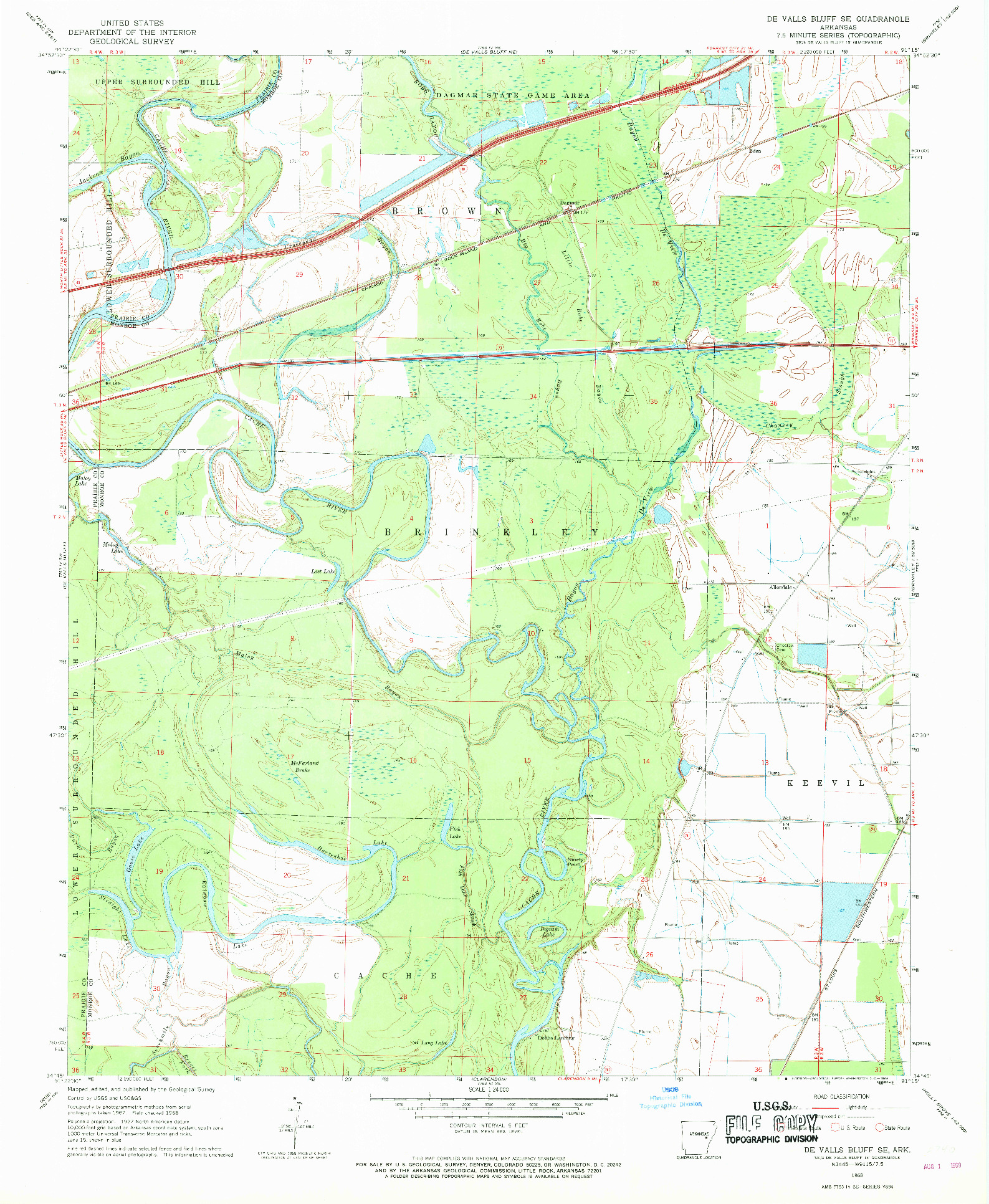 USGS 1:24000-SCALE QUADRANGLE FOR DE VALLS BLUFF SE, AR 1968