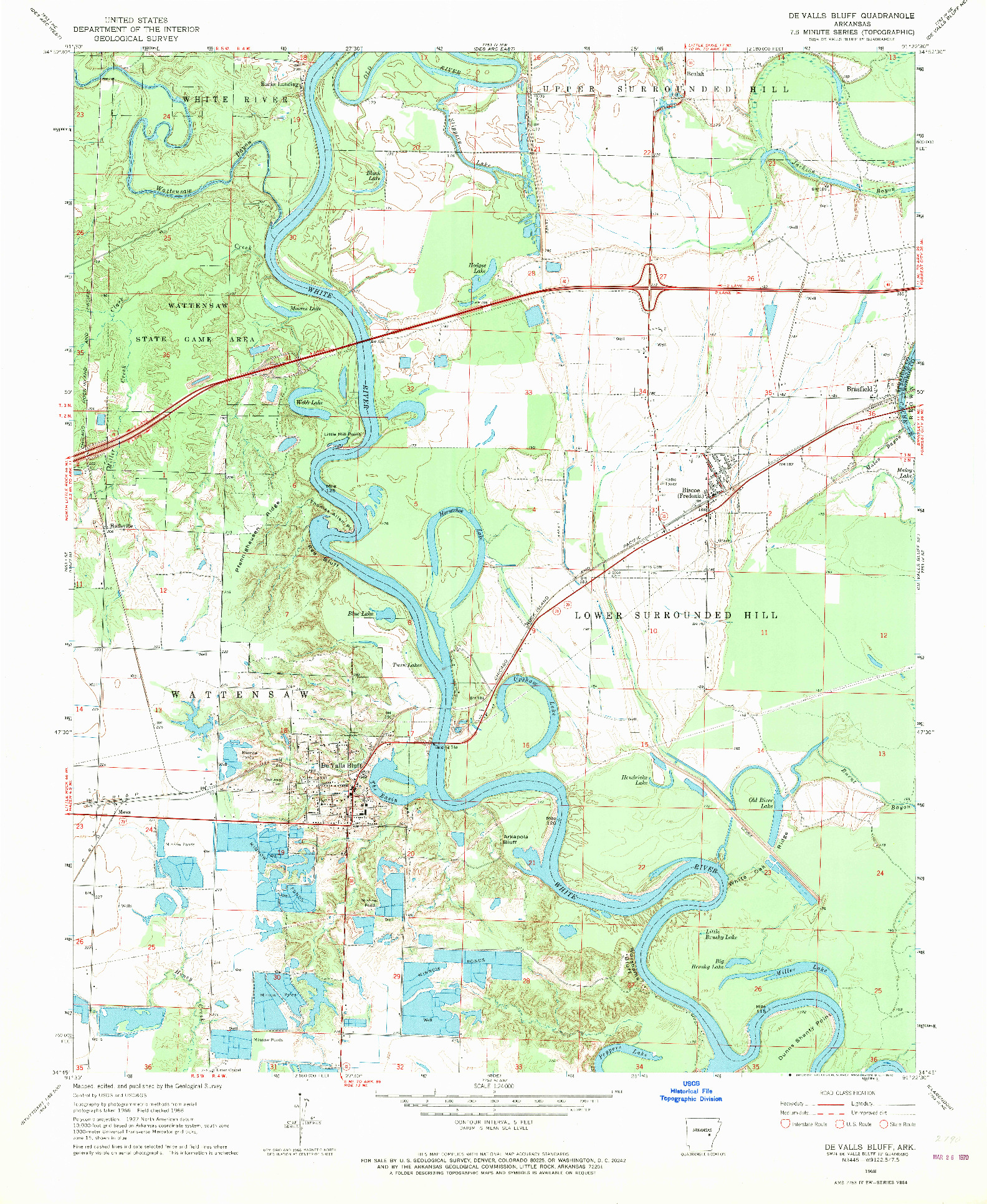 USGS 1:24000-SCALE QUADRANGLE FOR DE VALLS BLUFF, AR 1968