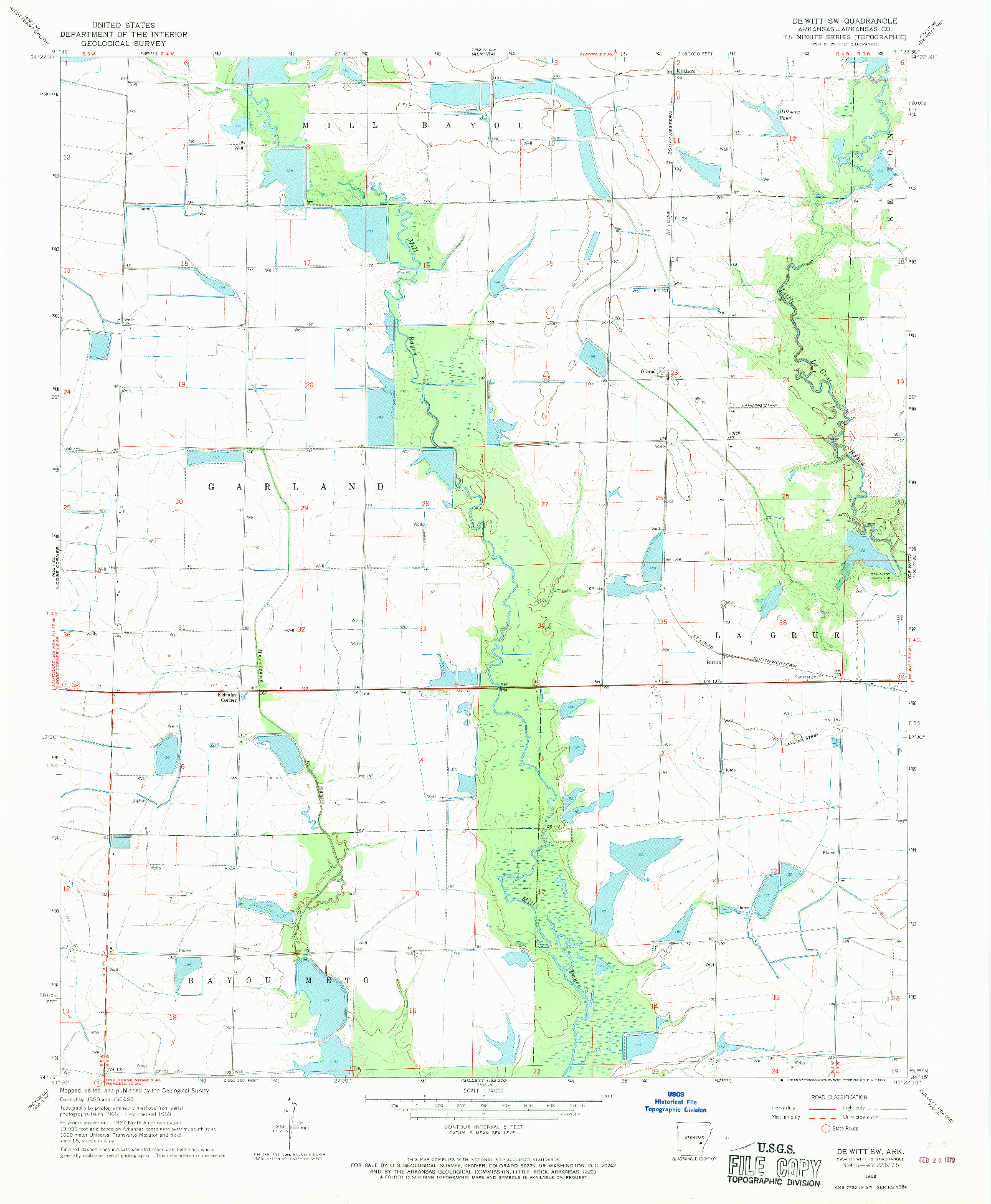 USGS 1:24000-SCALE QUADRANGLE FOR DE WITT SW, AR 1968