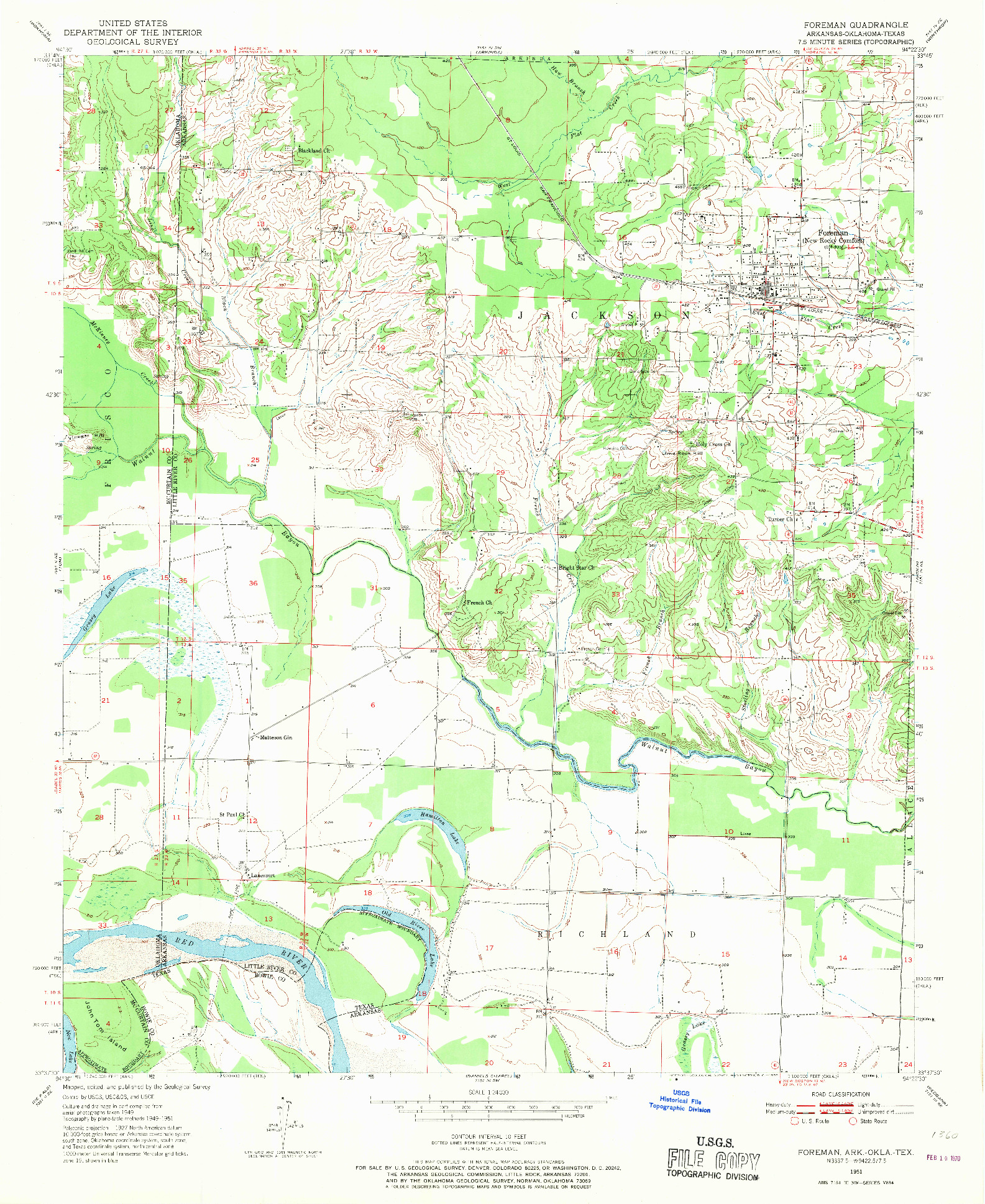 USGS 1:24000-SCALE QUADRANGLE FOR FOREMAN, AR 1951