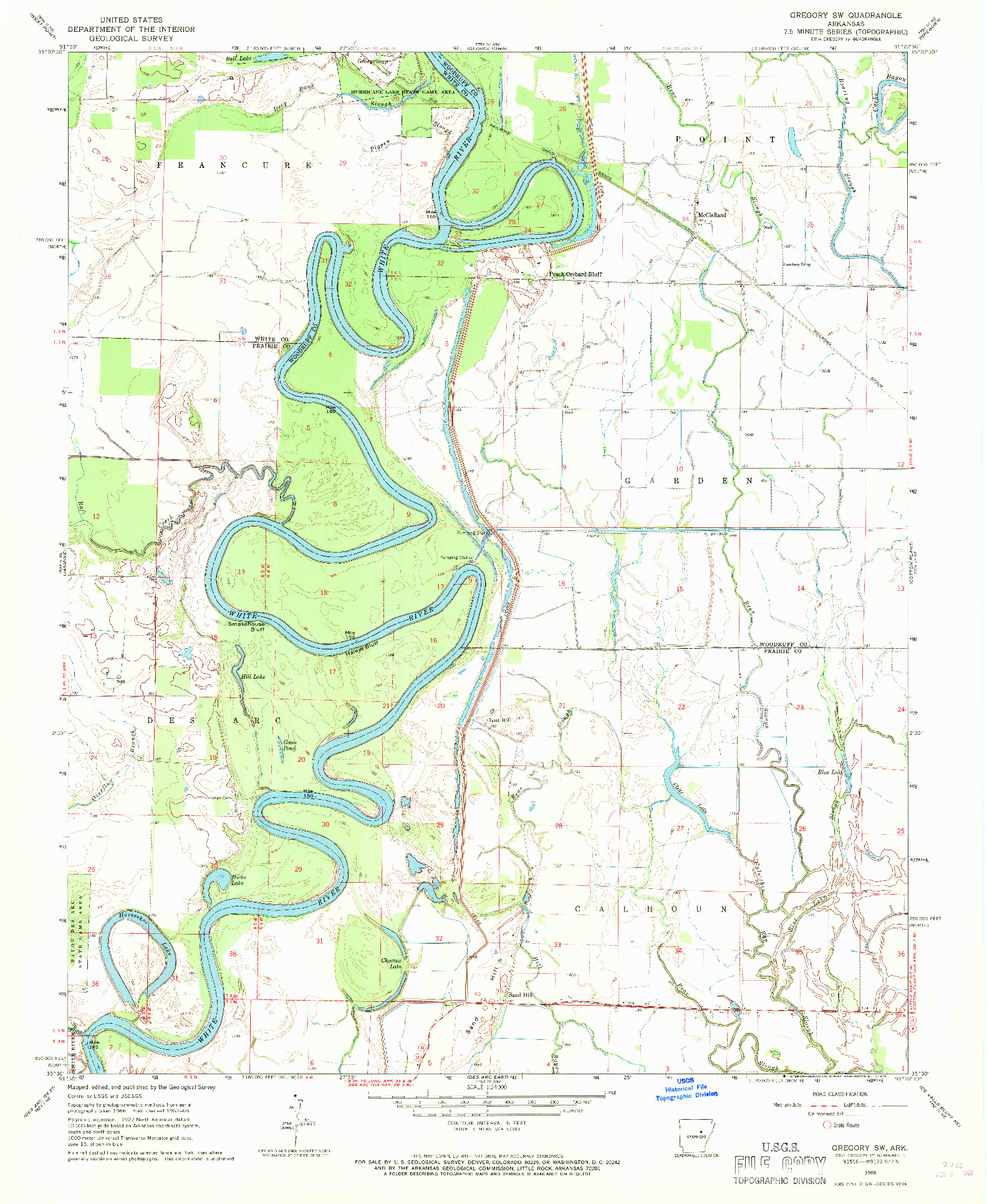 USGS 1:24000-SCALE QUADRANGLE FOR GREGORY SW, AR 1968