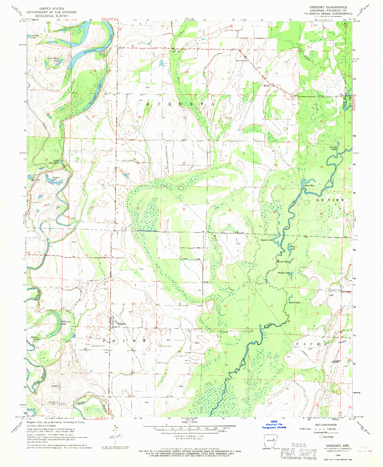 USGS 1:24000-SCALE QUADRANGLE FOR GREGORY, AR 1968
