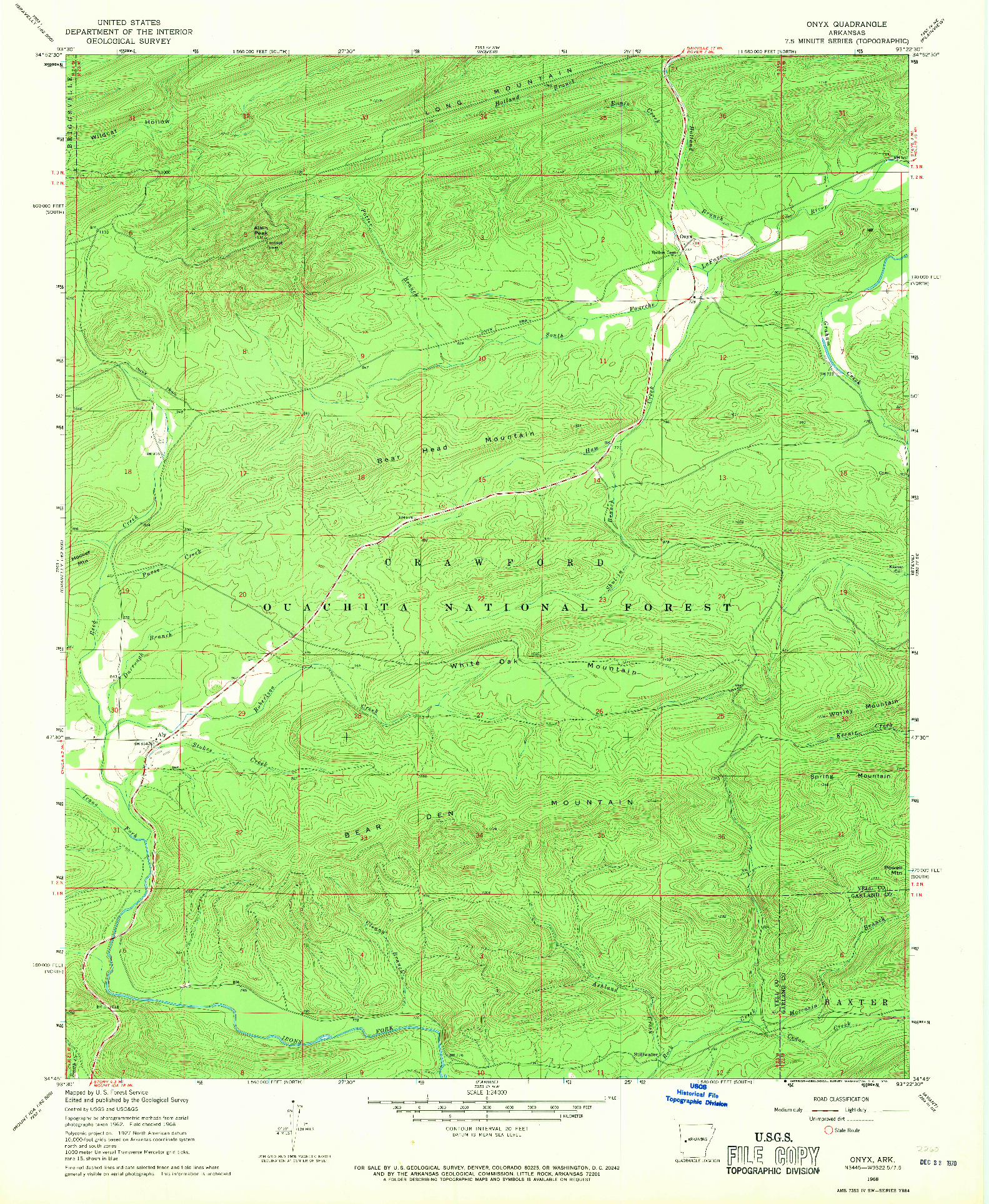 USGS 1:24000-SCALE QUADRANGLE FOR ONYX, AR 1968