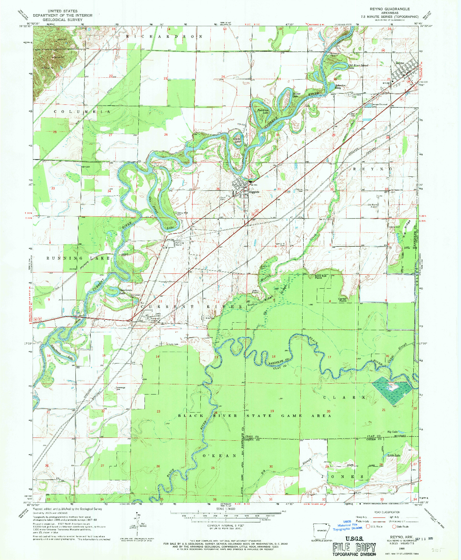 USGS 1:24000-SCALE QUADRANGLE FOR REYNO, AR 1968