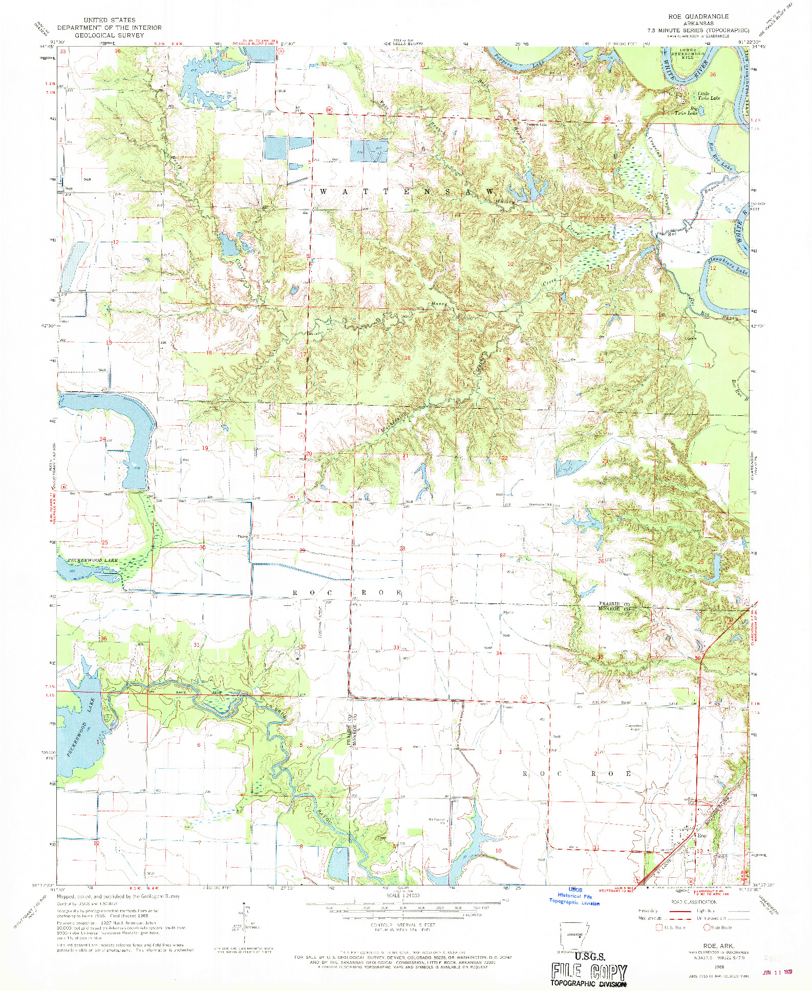 USGS 1:24000-SCALE QUADRANGLE FOR ROE, AR 1968