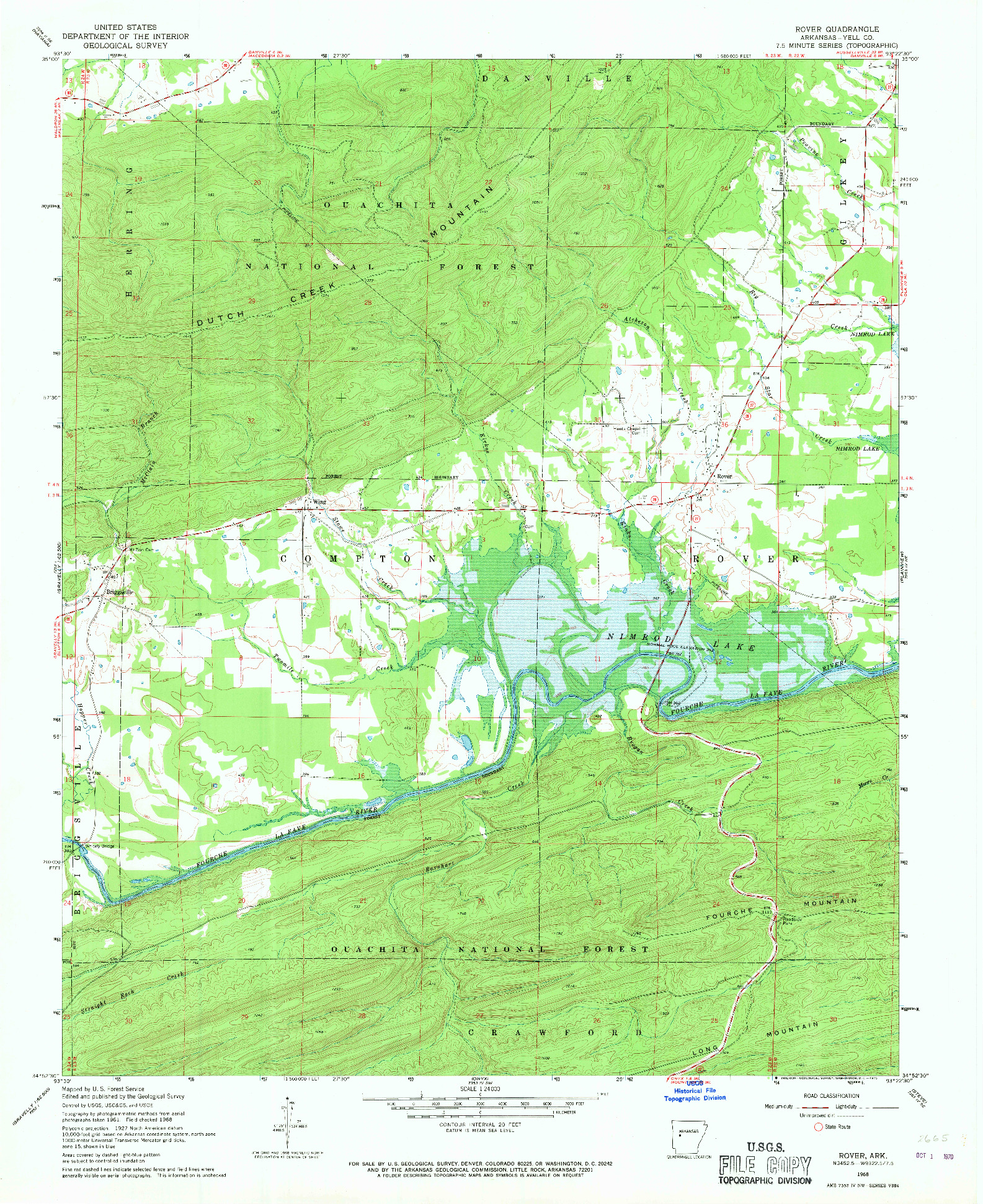 USGS 1:24000-SCALE QUADRANGLE FOR ROVER, AR 1968