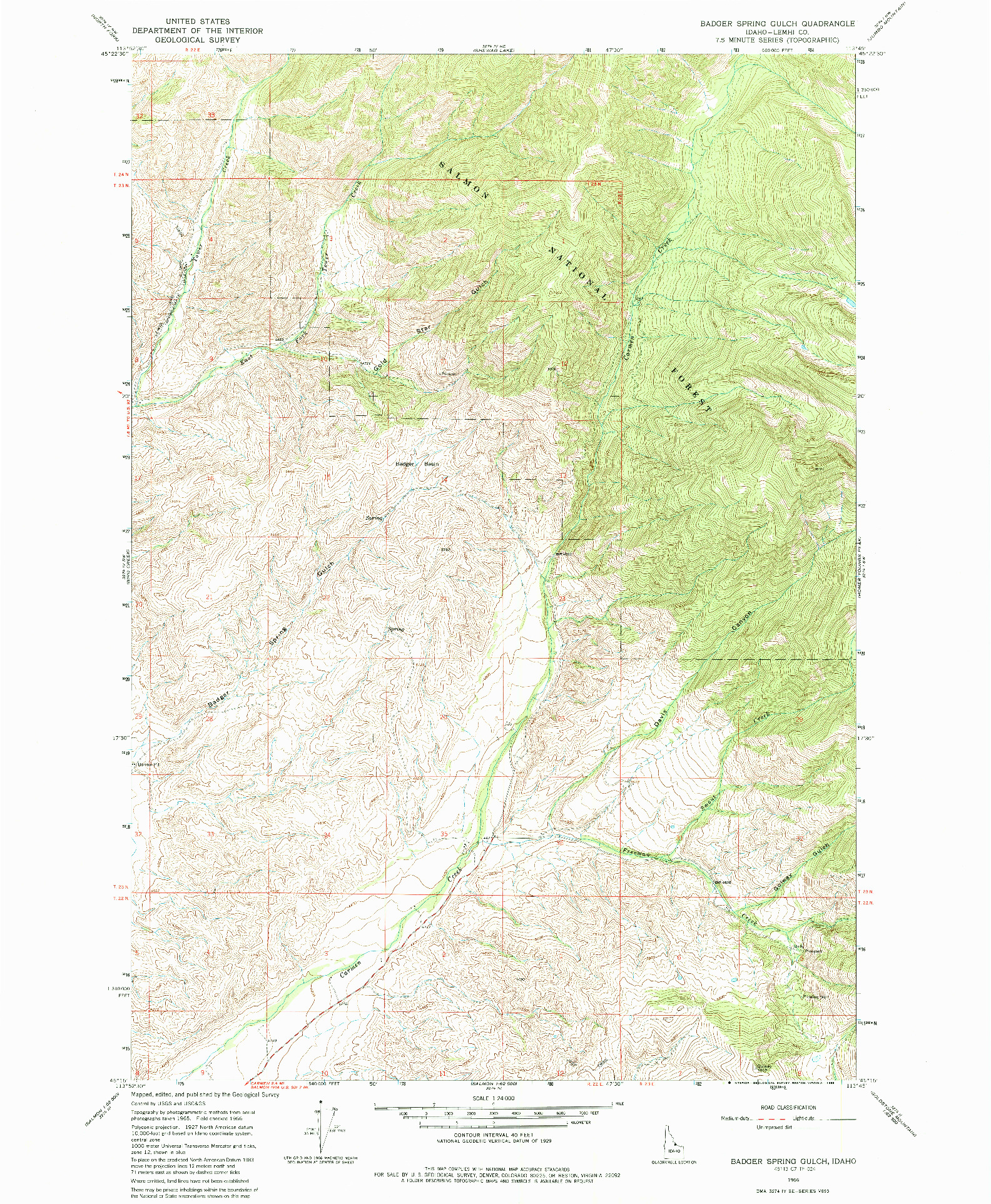 USGS 1:24000-SCALE QUADRANGLE FOR BADGER SPRING GULCH, ID 1966