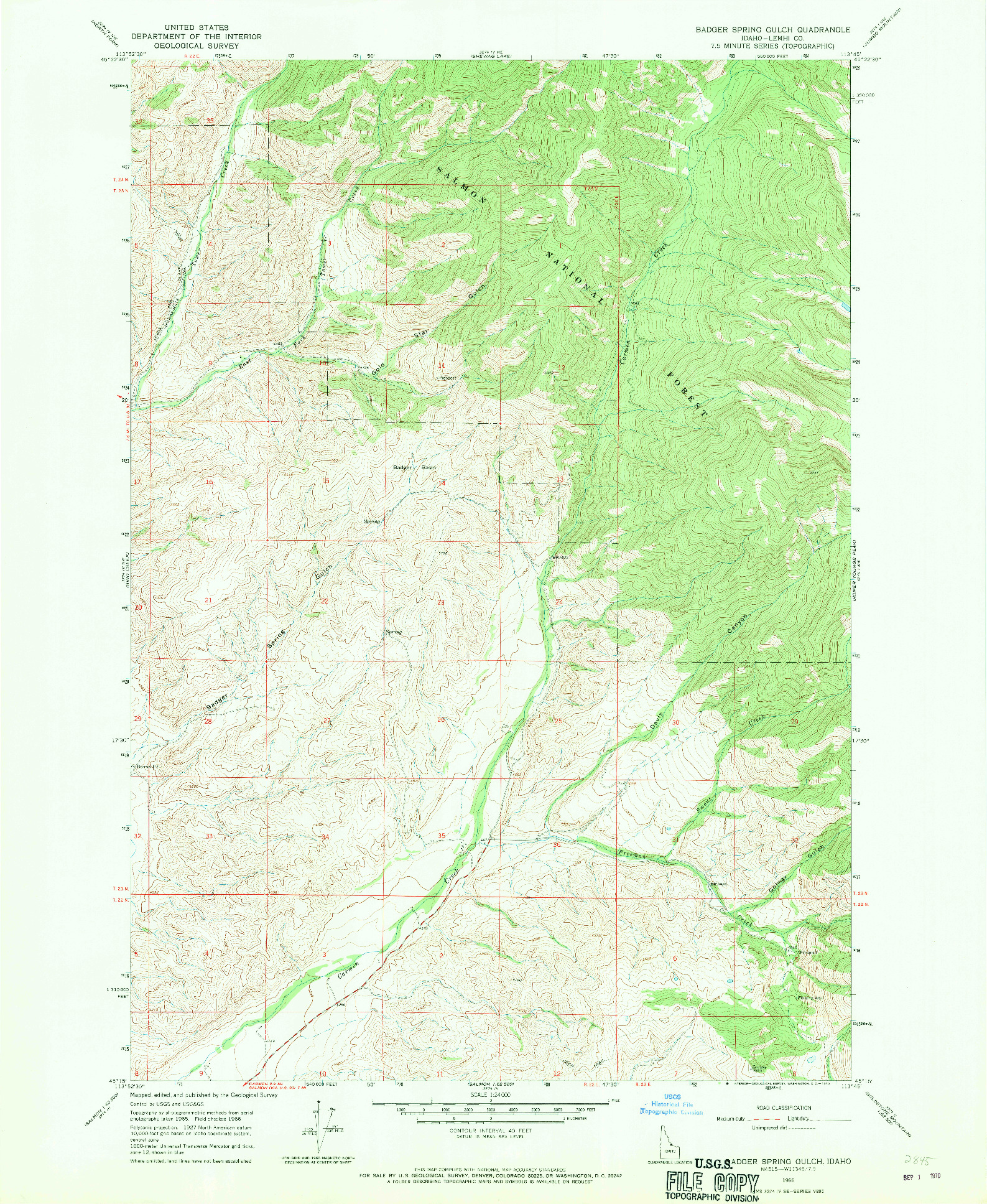 USGS 1:24000-SCALE QUADRANGLE FOR BADGER SPRING GULCH, ID 1966