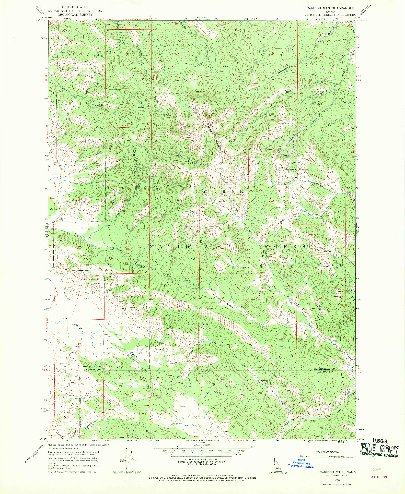 USGS 1:24000-SCALE QUADRANGLE FOR CARIBOU MTN, ID 1966
