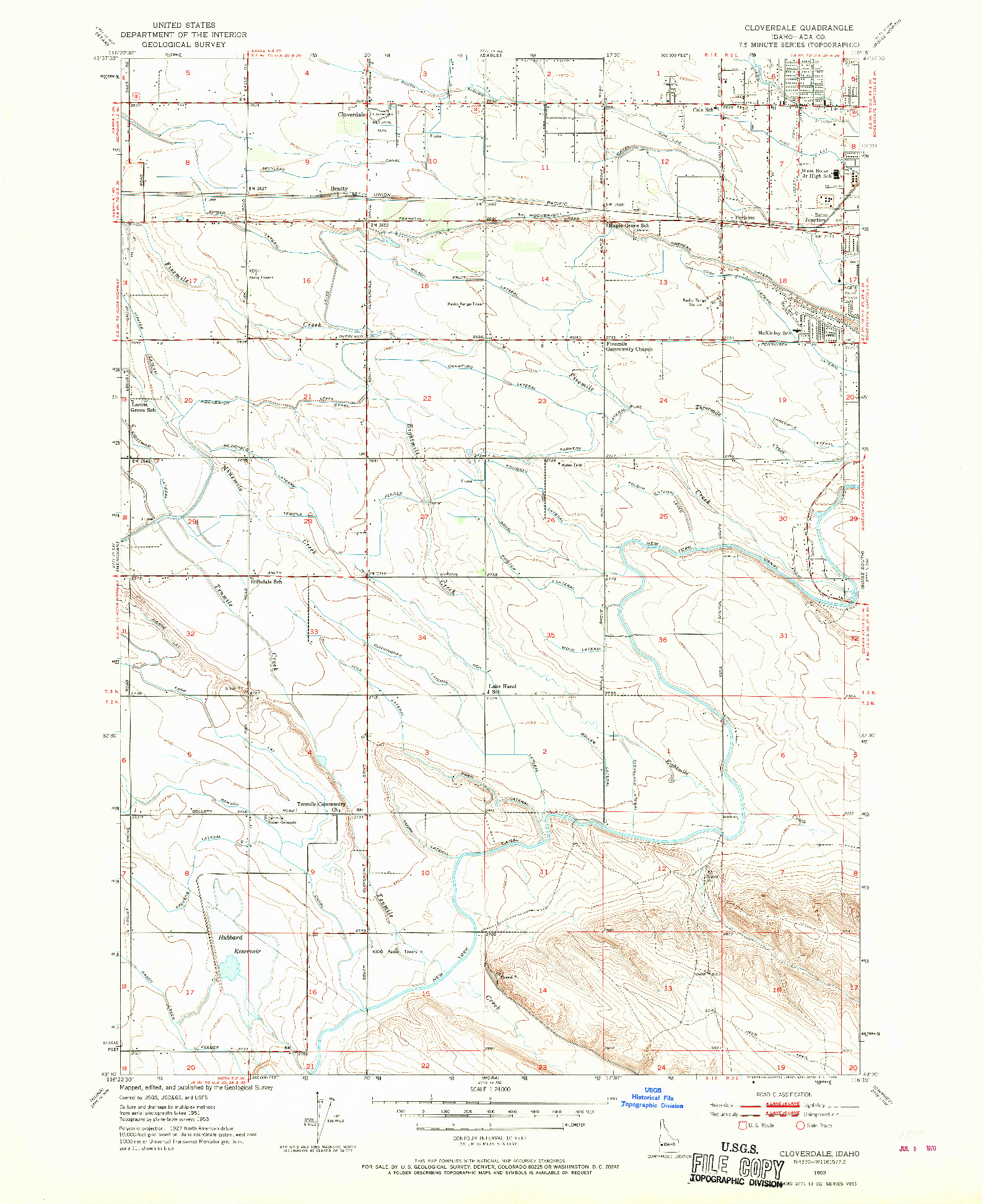 USGS 1:24000-SCALE QUADRANGLE FOR CLOVERDALE, ID 1953