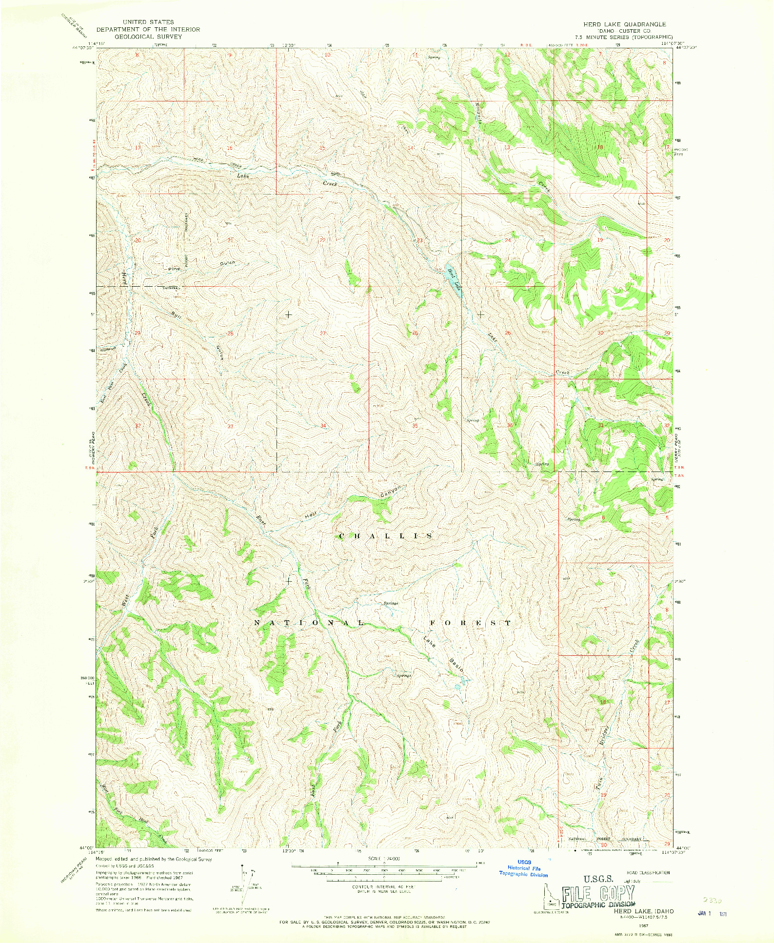 USGS 1:24000-SCALE QUADRANGLE FOR HERD LAKE, ID 1967