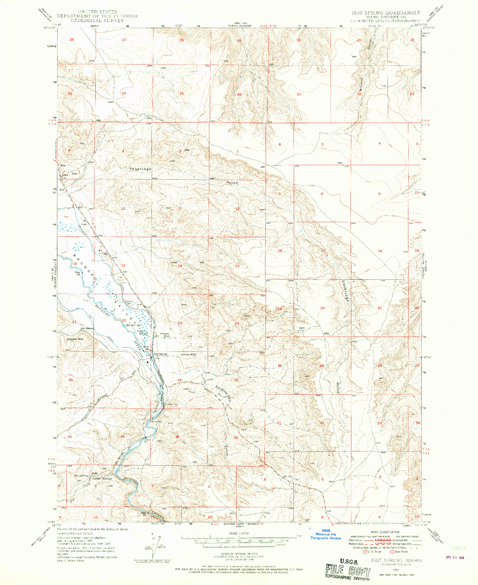 USGS 1:24000-SCALE QUADRANGLE FOR HOT SPRING, ID 1947