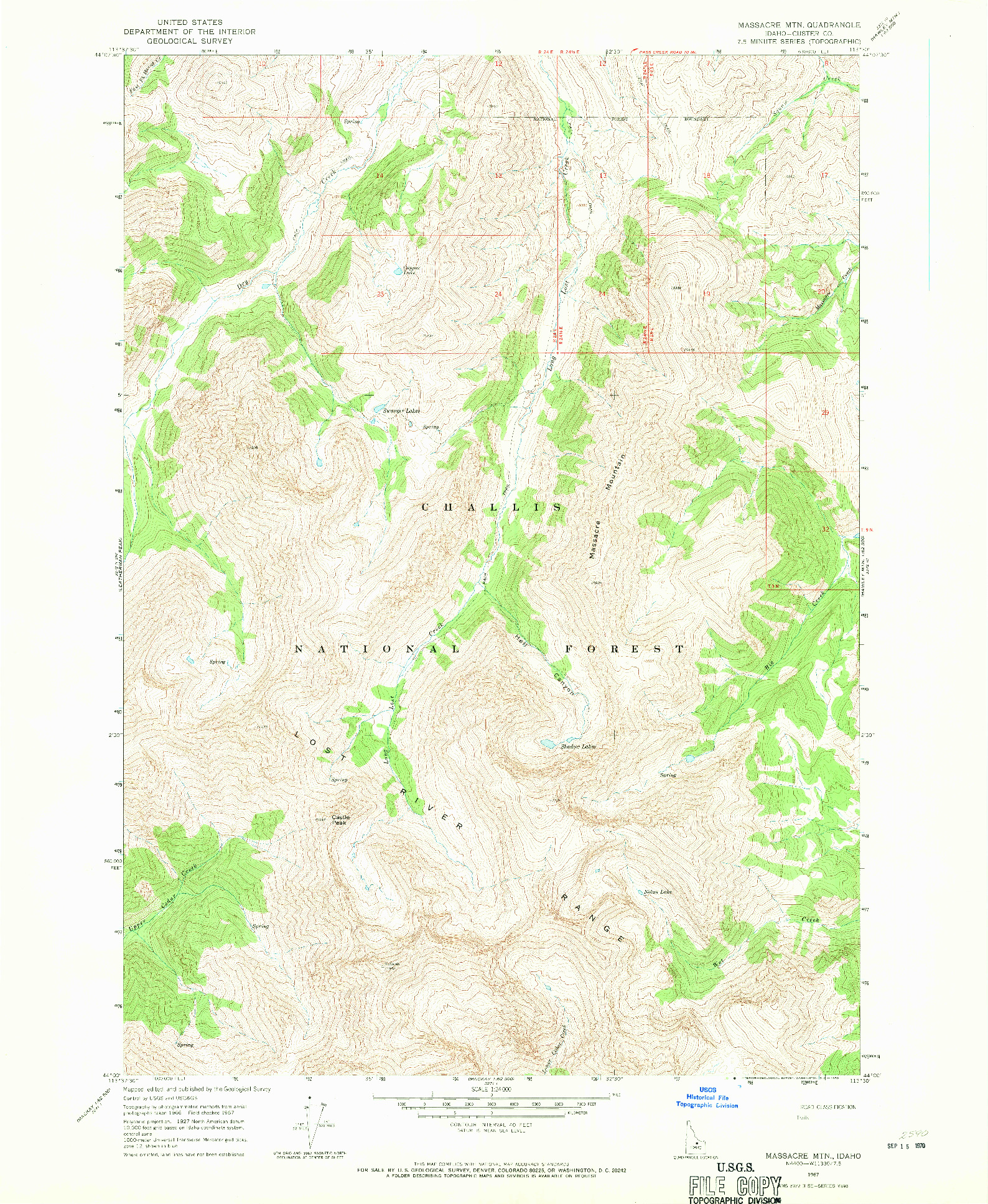 USGS 1:24000-SCALE QUADRANGLE FOR MASSACRE MTN, ID 1967