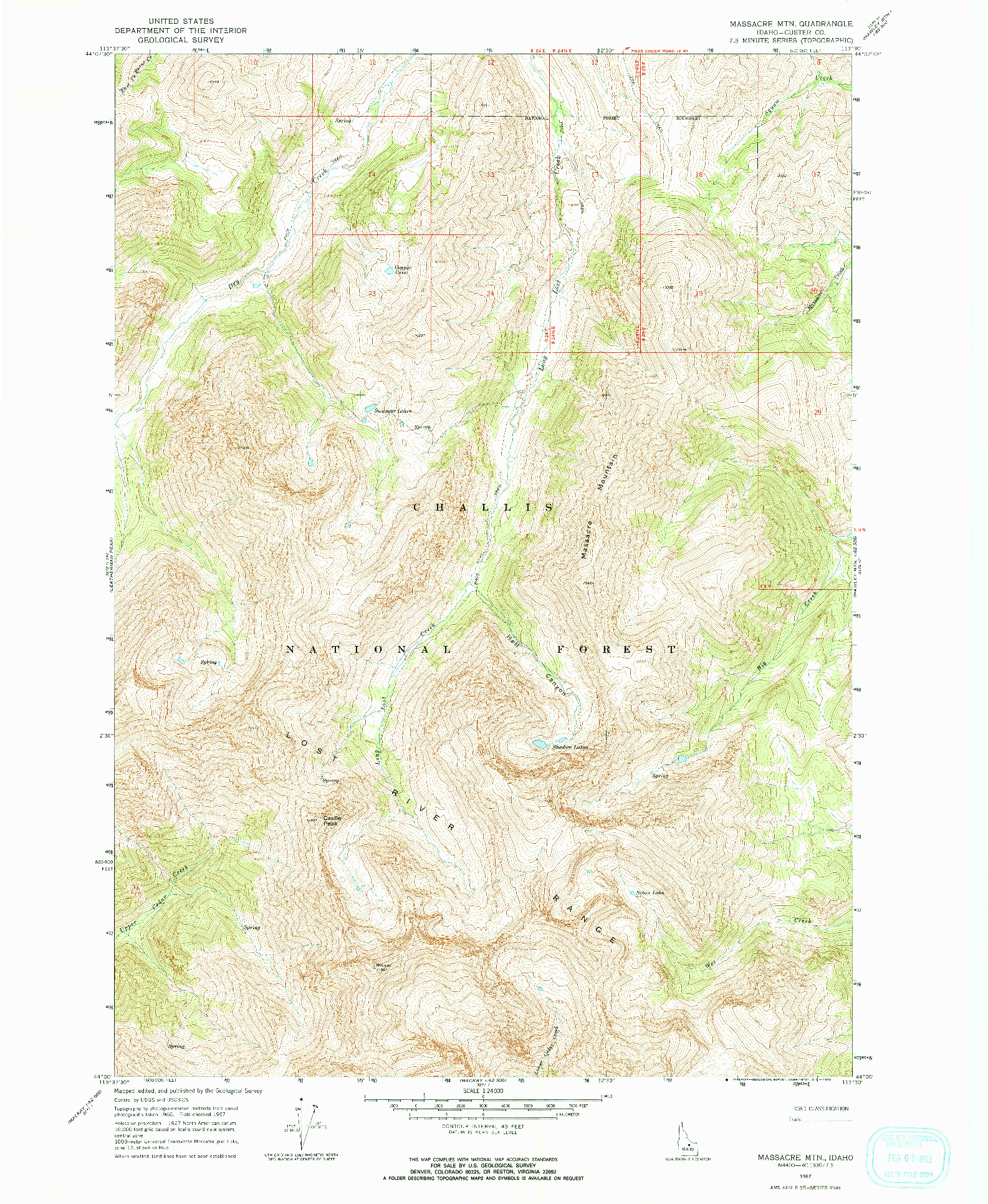 USGS 1:24000-SCALE QUADRANGLE FOR MASSACRE MTN, ID 1967