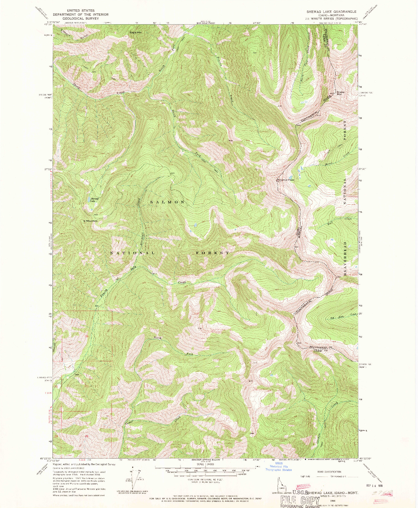 USGS 1:24000-SCALE QUADRANGLE FOR SHEWAG LAKE, ID 1966