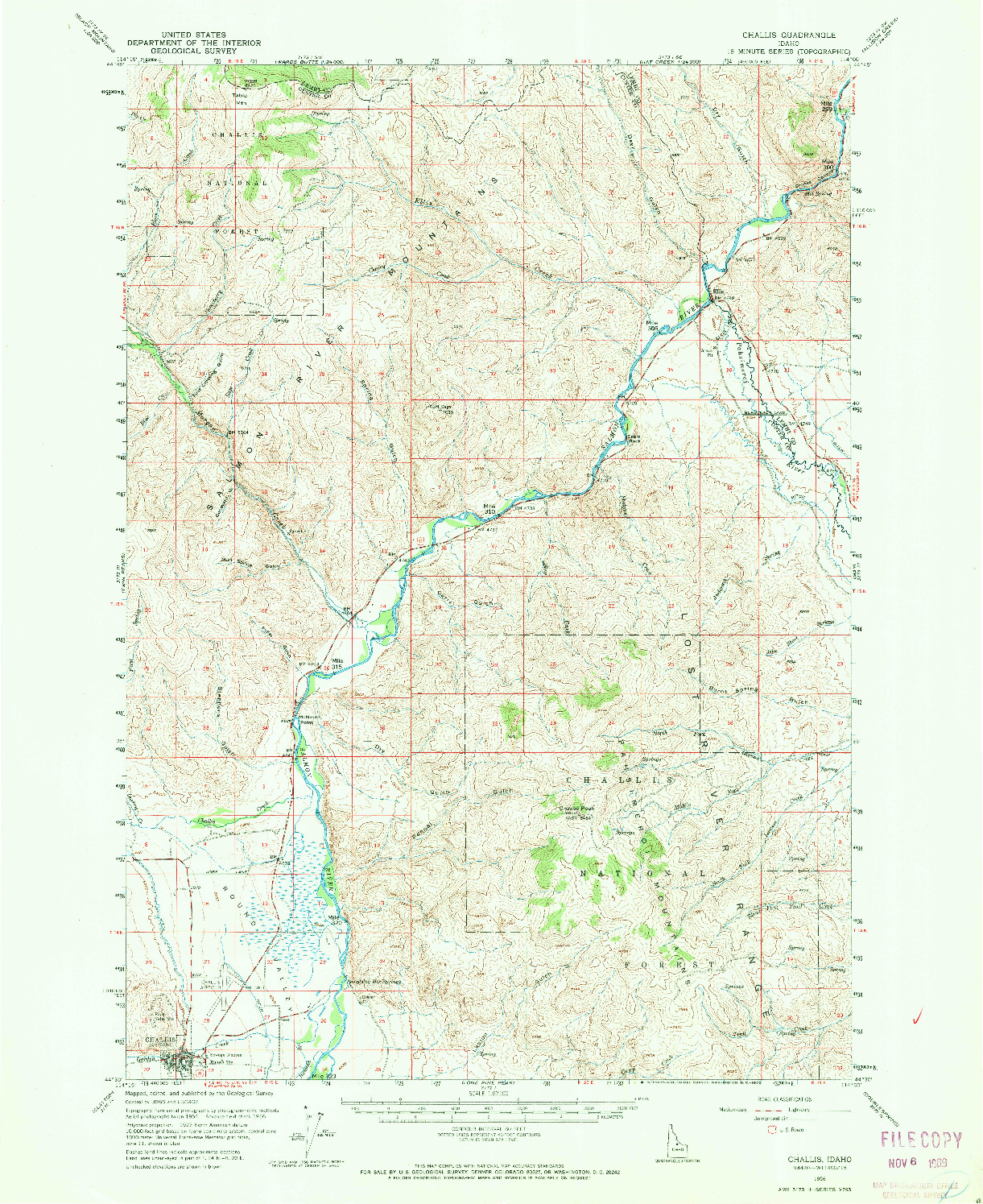 USGS 1:62500-SCALE QUADRANGLE FOR CHALLIS, ID 1956