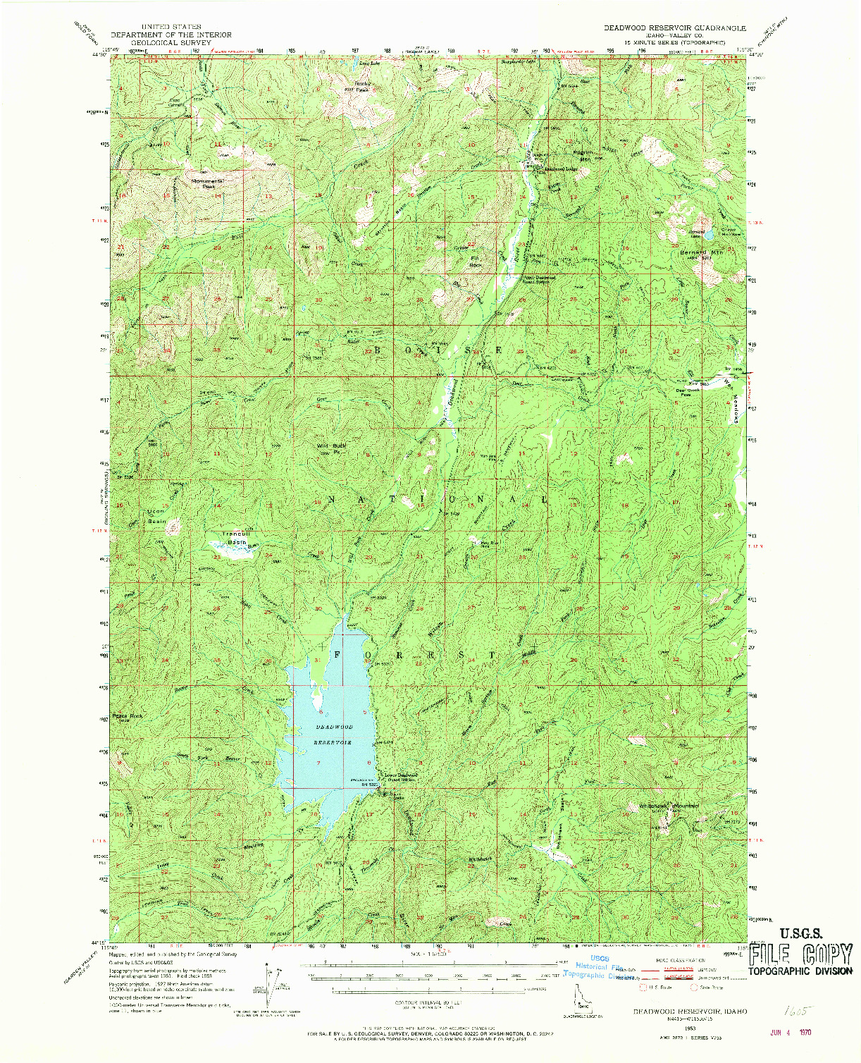 USGS 1:62500-SCALE QUADRANGLE FOR DEADWOOD RESERVOIR, ID 1953