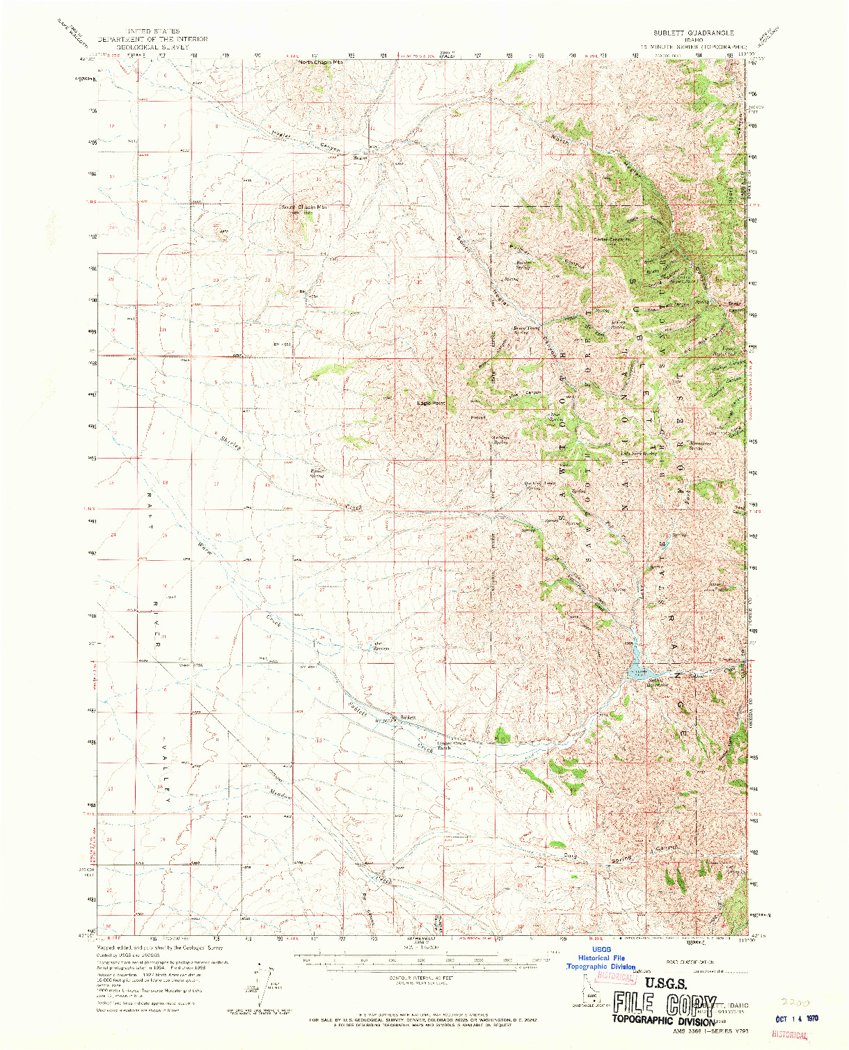 USGS 1:62500-SCALE QUADRANGLE FOR SUBLETT, ID 1958