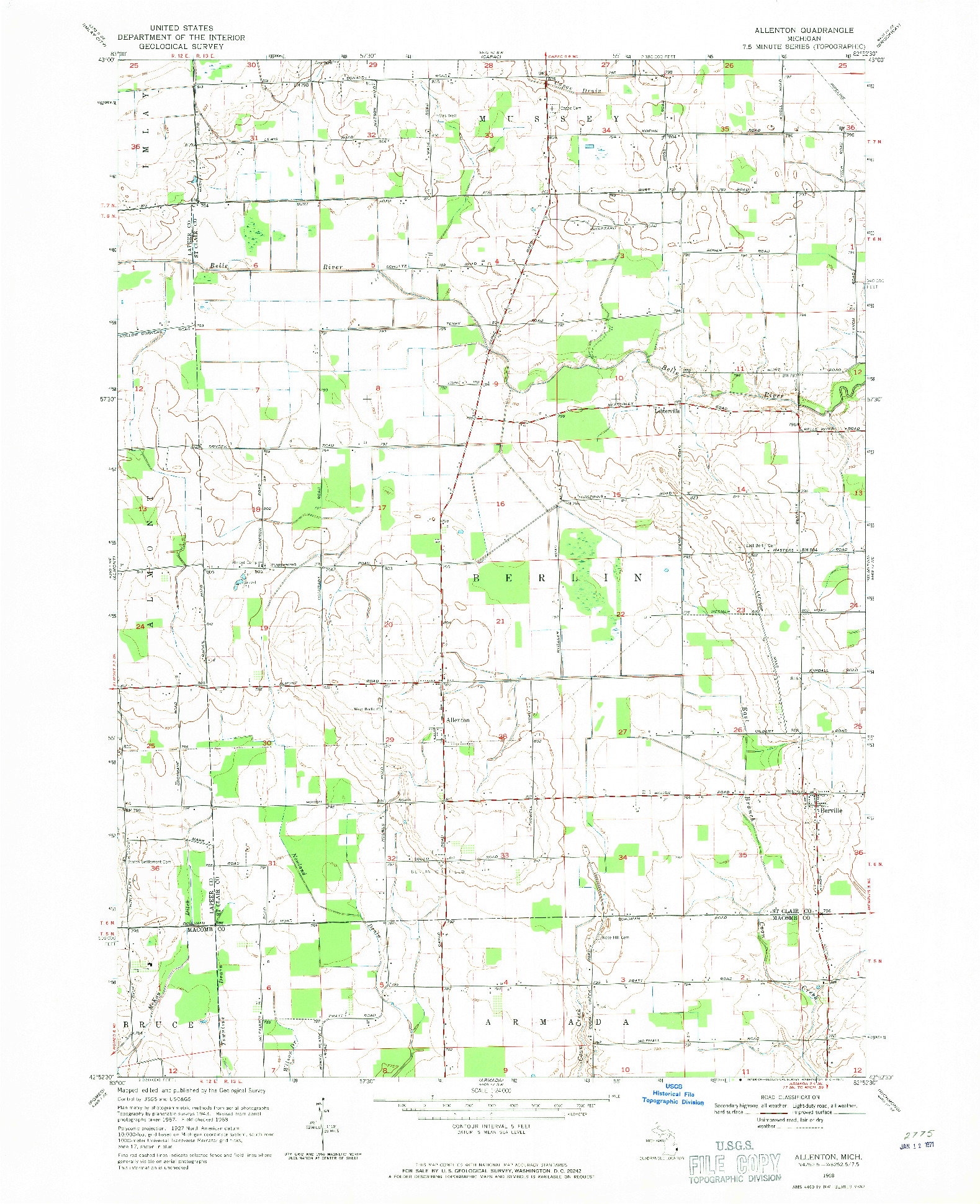 USGS 1:24000-SCALE QUADRANGLE FOR ALLENTON, MI 1968