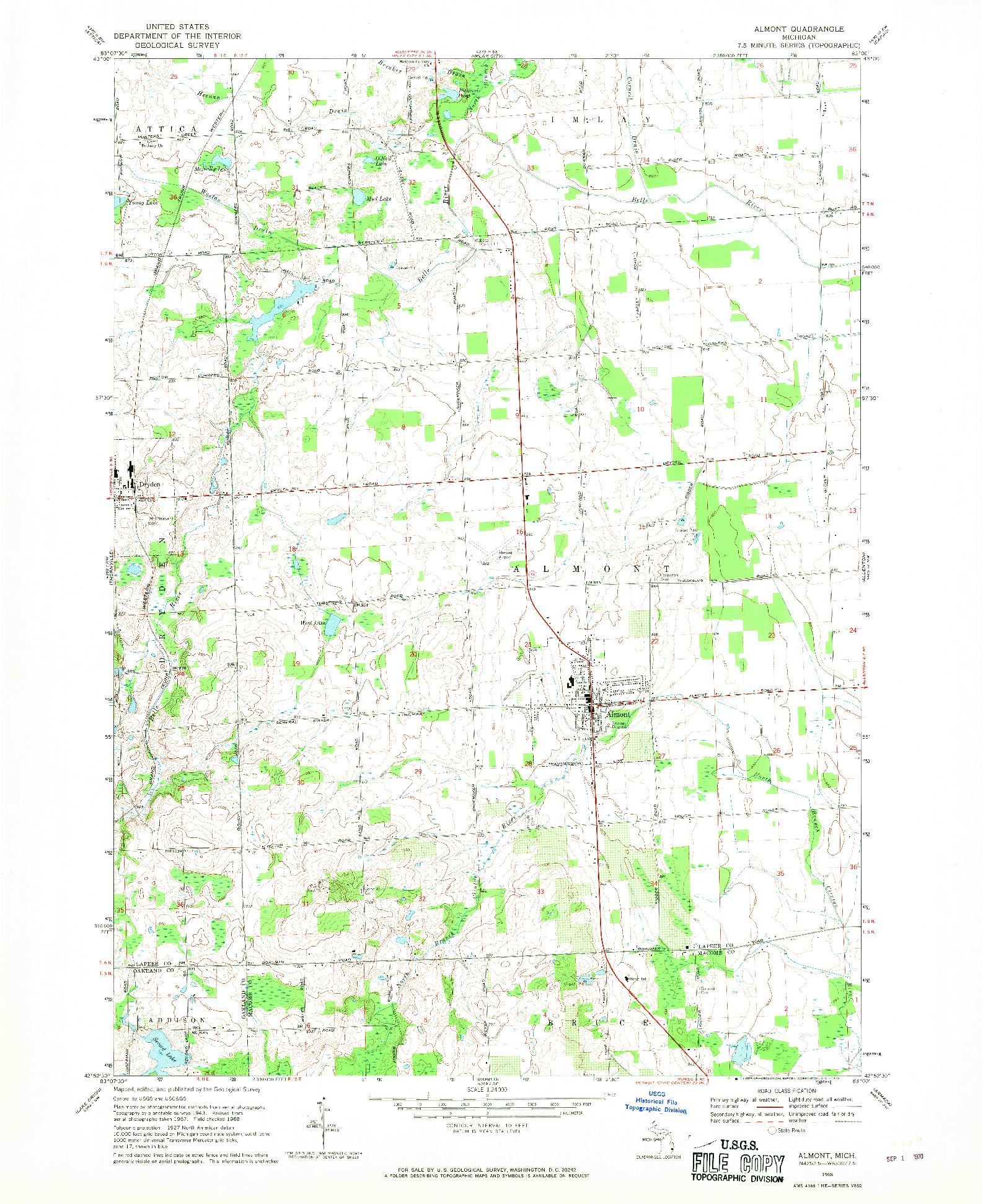 USGS 1:24000-SCALE QUADRANGLE FOR ALMONT, MI 1968