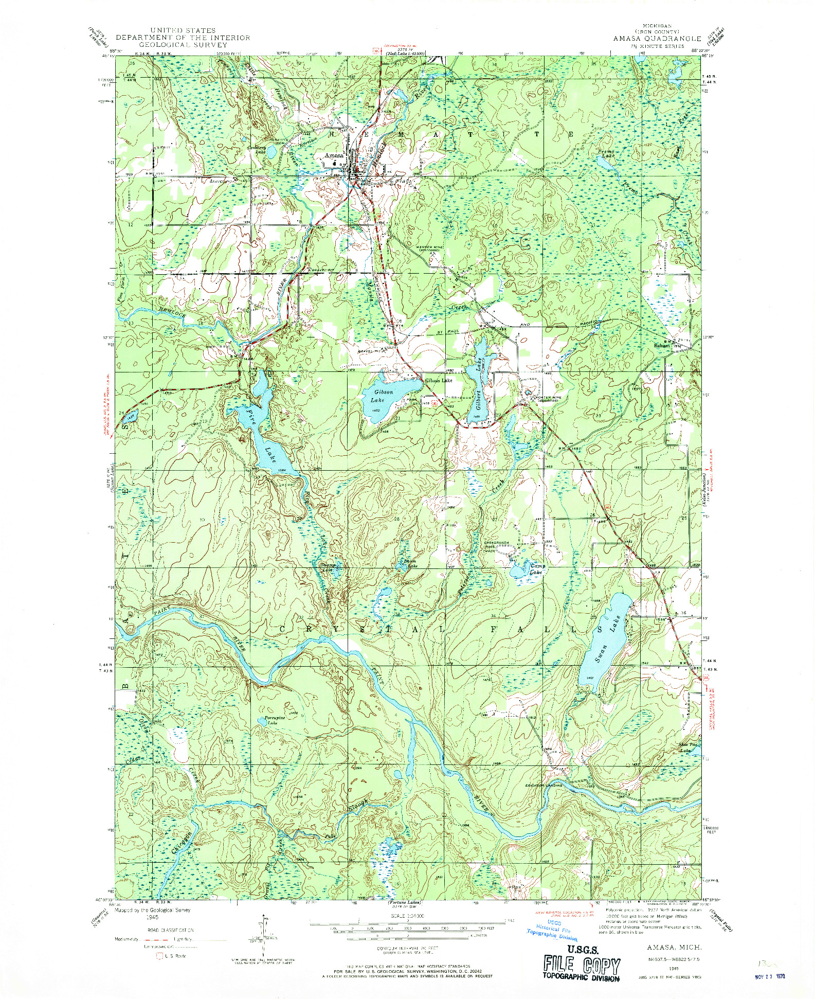 USGS 1:24000-SCALE QUADRANGLE FOR AMASA, MI 1945