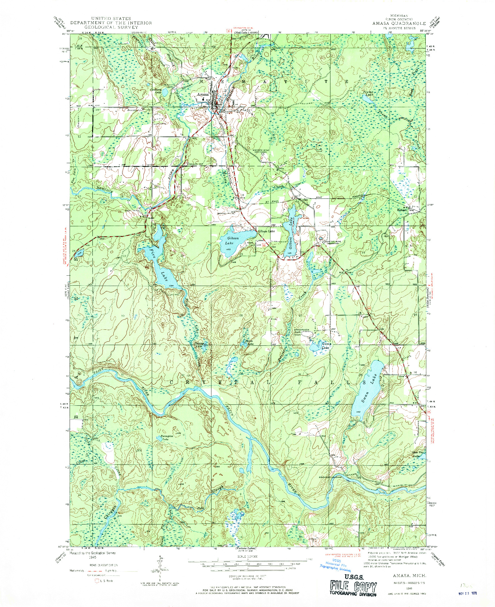 USGS 1:24000-SCALE QUADRANGLE FOR AMASA, MI 1945