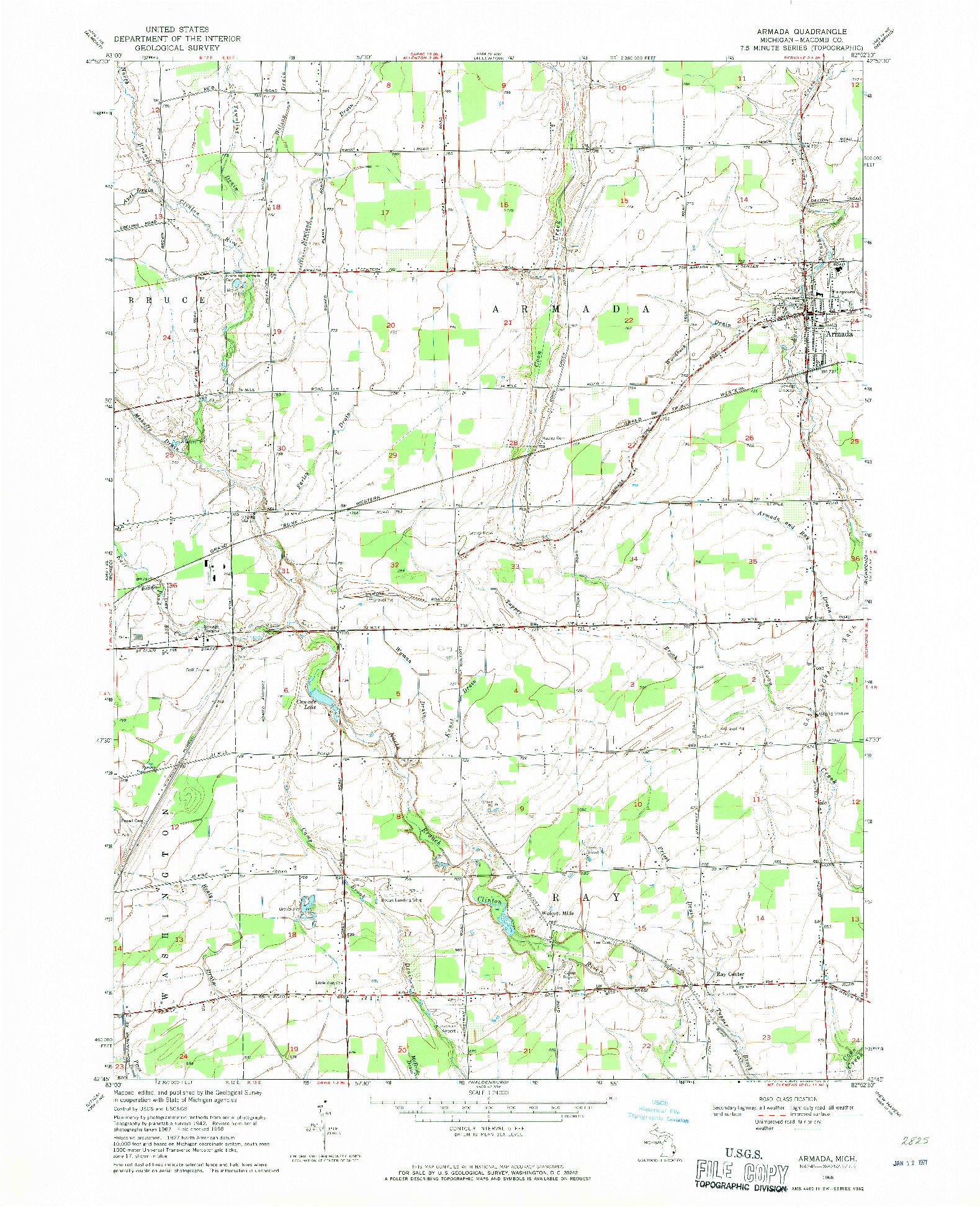 USGS 1:24000-SCALE QUADRANGLE FOR ARMADA, MI 1968