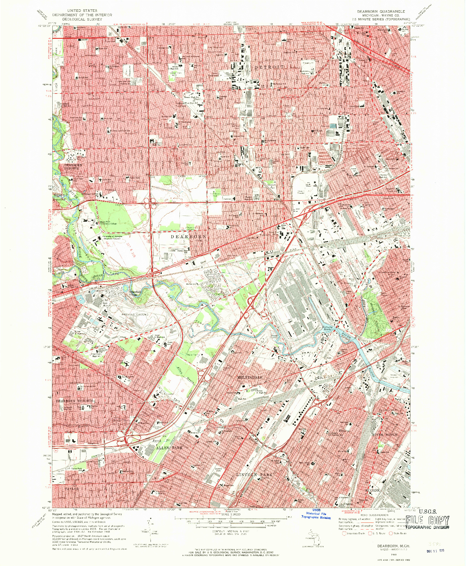 USGS 1:24000-SCALE QUADRANGLE FOR DEARBORN, MI 1968