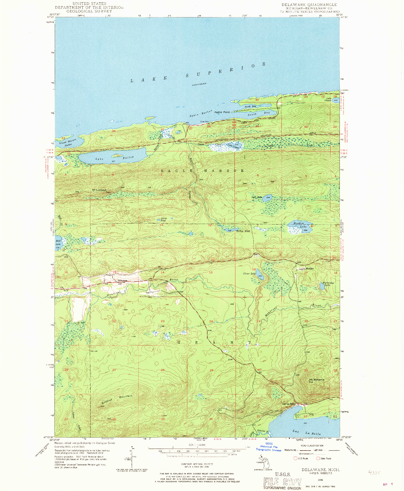 USGS 1:24000-SCALE QUADRANGLE FOR DELAWARE, MI 1948