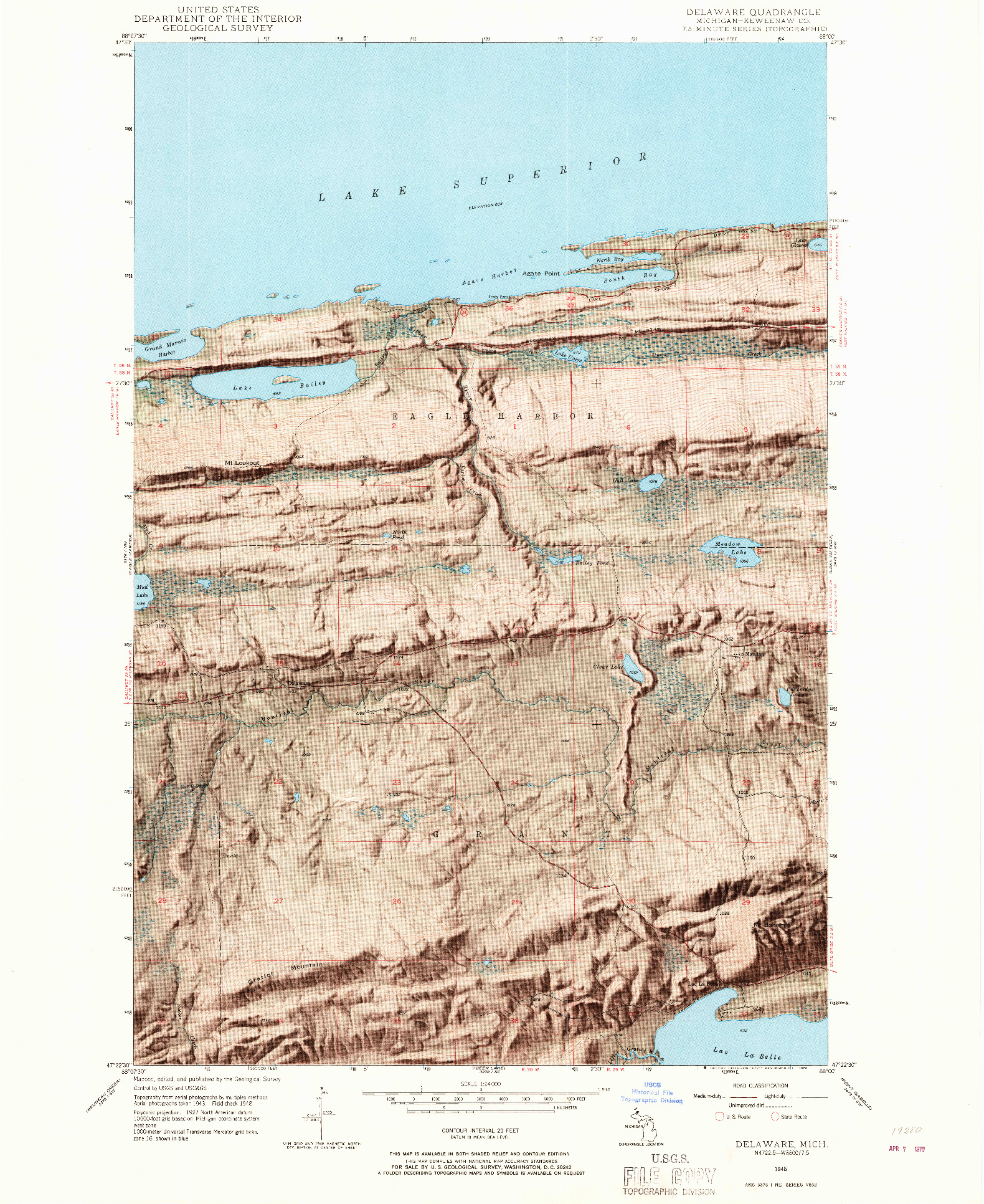 USGS 1:24000-SCALE QUADRANGLE FOR DELAWARE, MI 1948