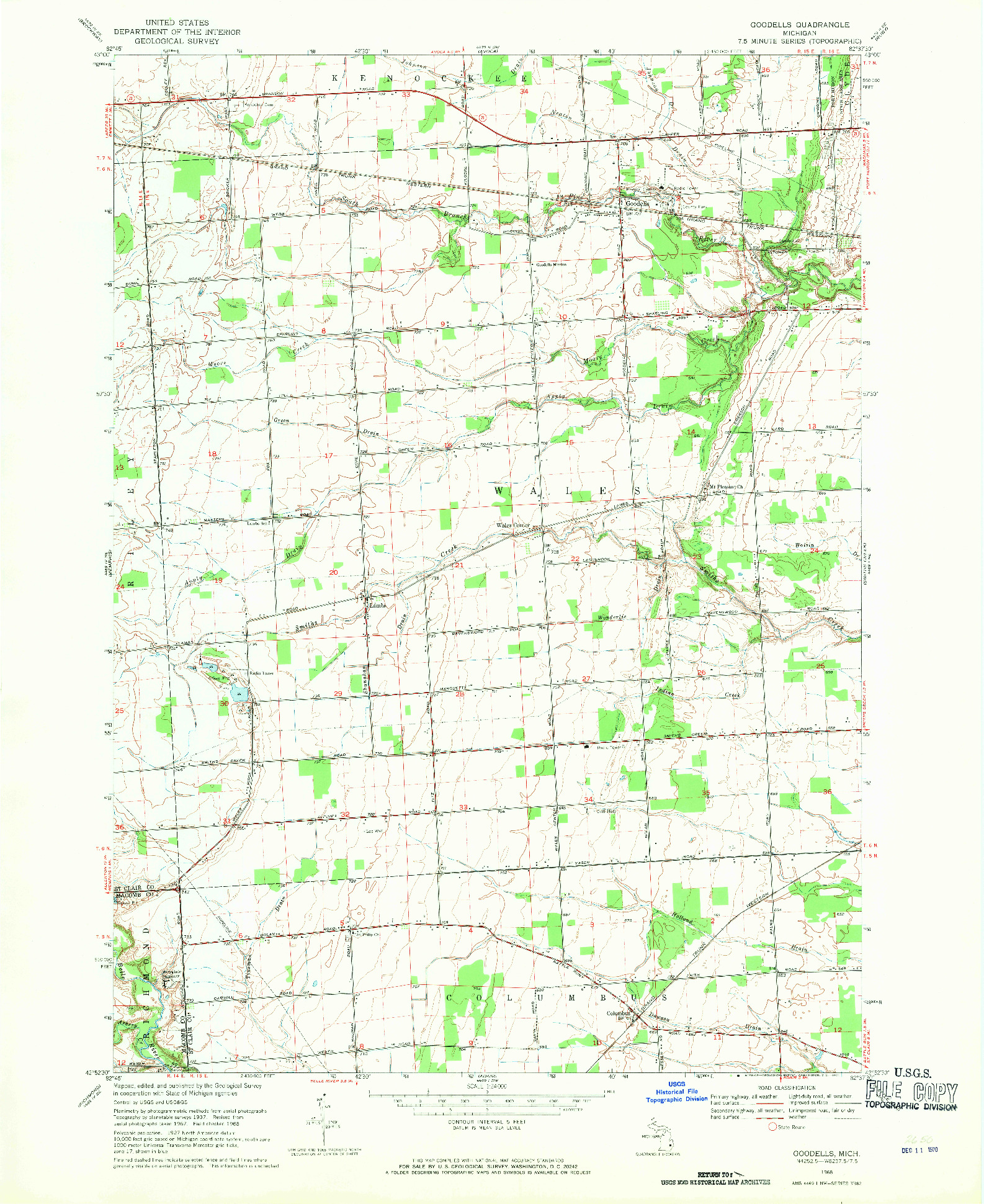 USGS 1:24000-SCALE QUADRANGLE FOR GOODELLS, MI 1968
