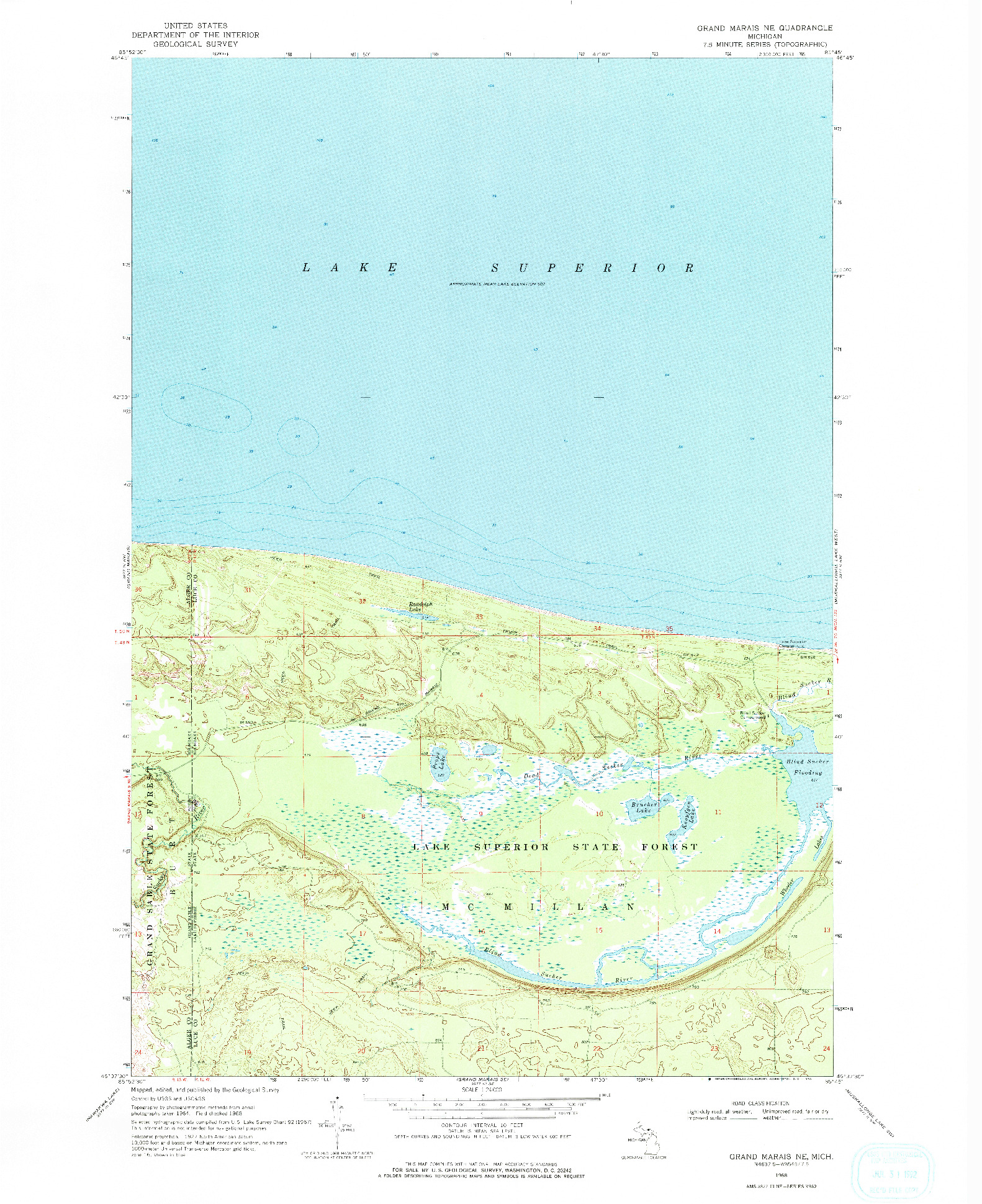 USGS 1:24000-SCALE QUADRANGLE FOR GRAND MARAIS NE, MI 1968