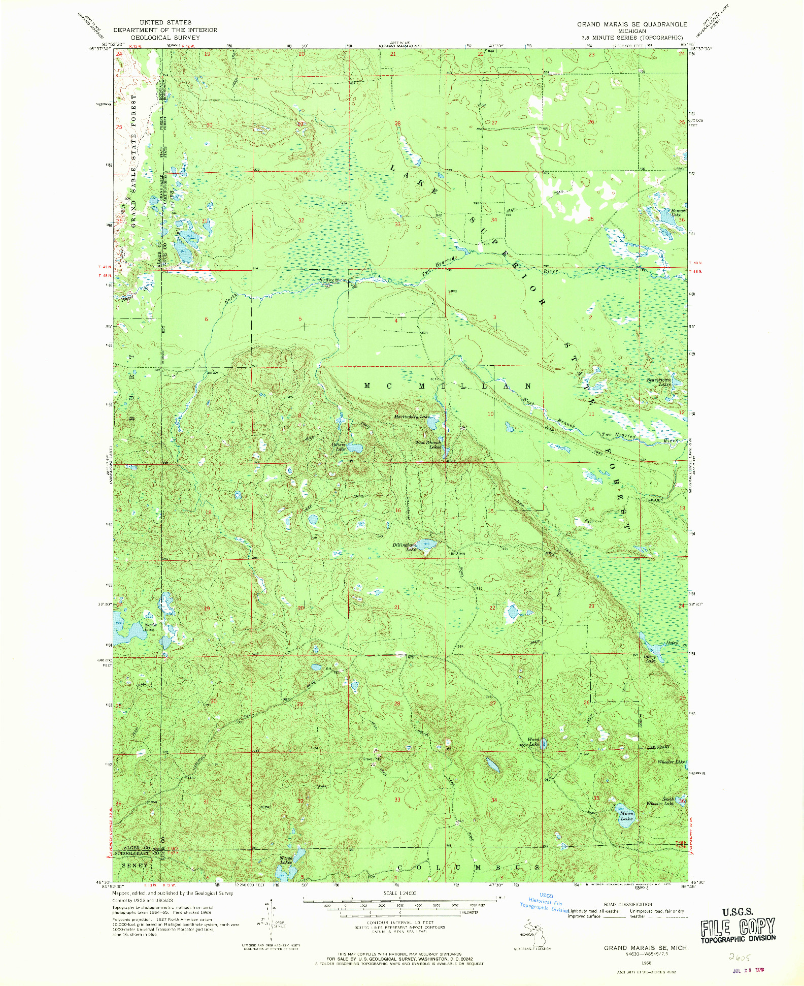 USGS 1:24000-SCALE QUADRANGLE FOR GRAND MARAIS SE, MI 1968