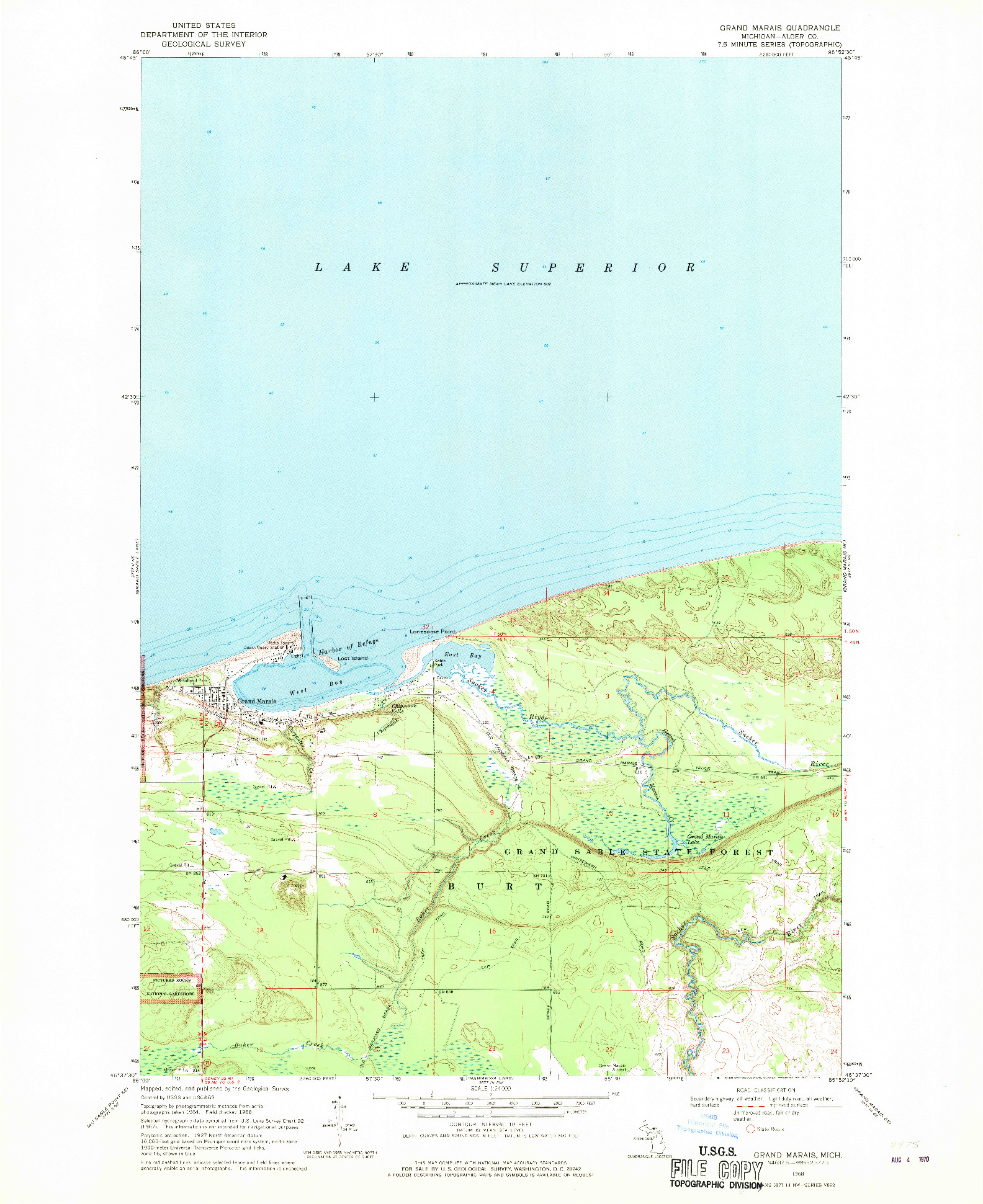 USGS 1:24000-SCALE QUADRANGLE FOR GRAND MARAIS, MI 1968