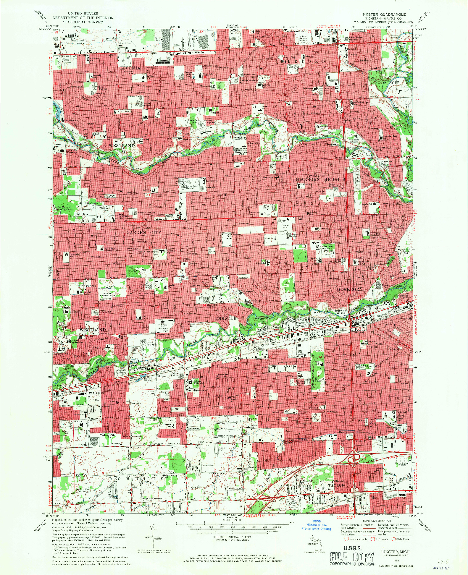 USGS 1:24000-SCALE QUADRANGLE FOR INKSTER, MI 1968